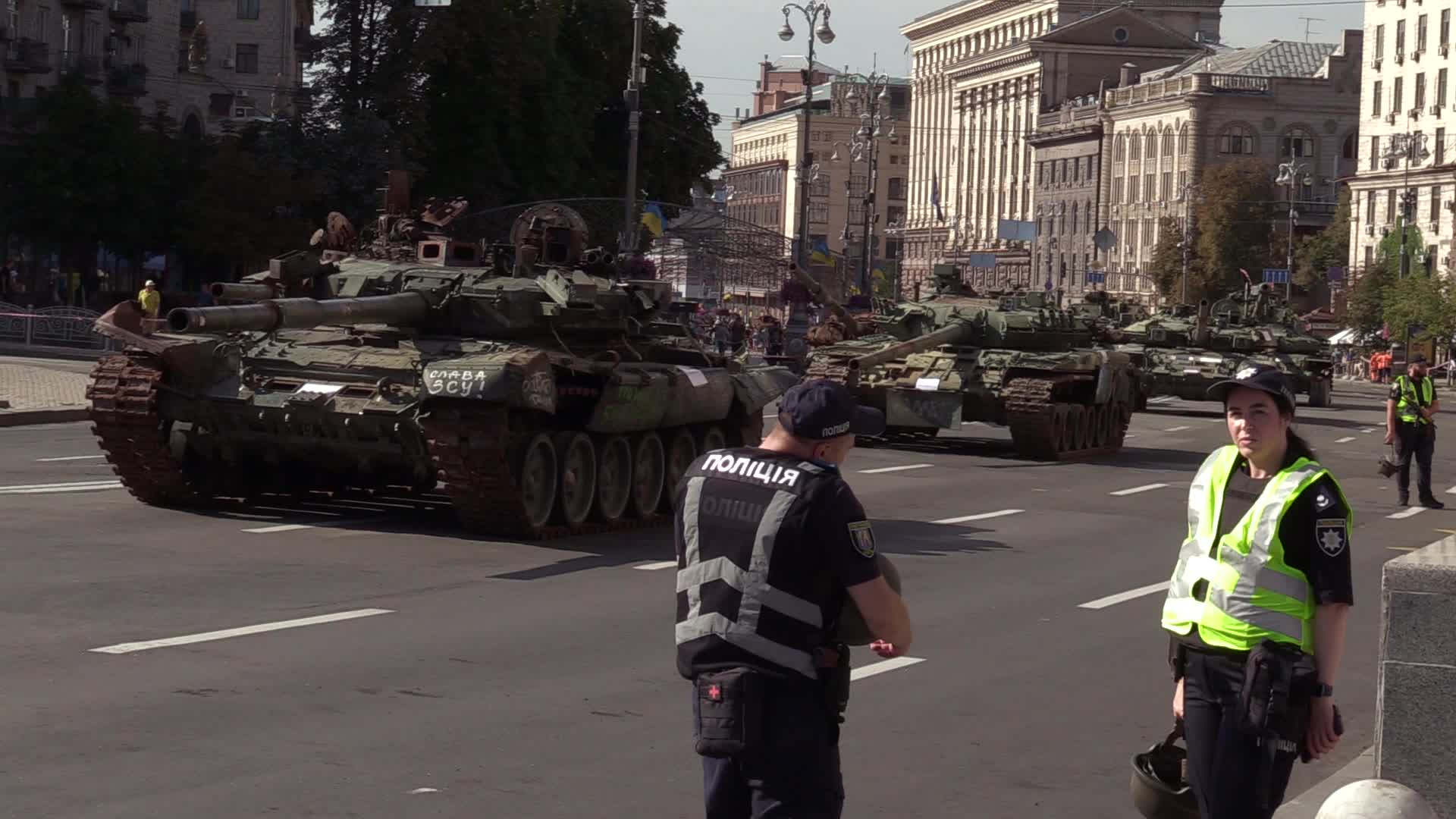 Captured Russian military vehicles displayed ahead of Independence Day celebrations in Kyiv, amid Russia's invasion of Ukraine