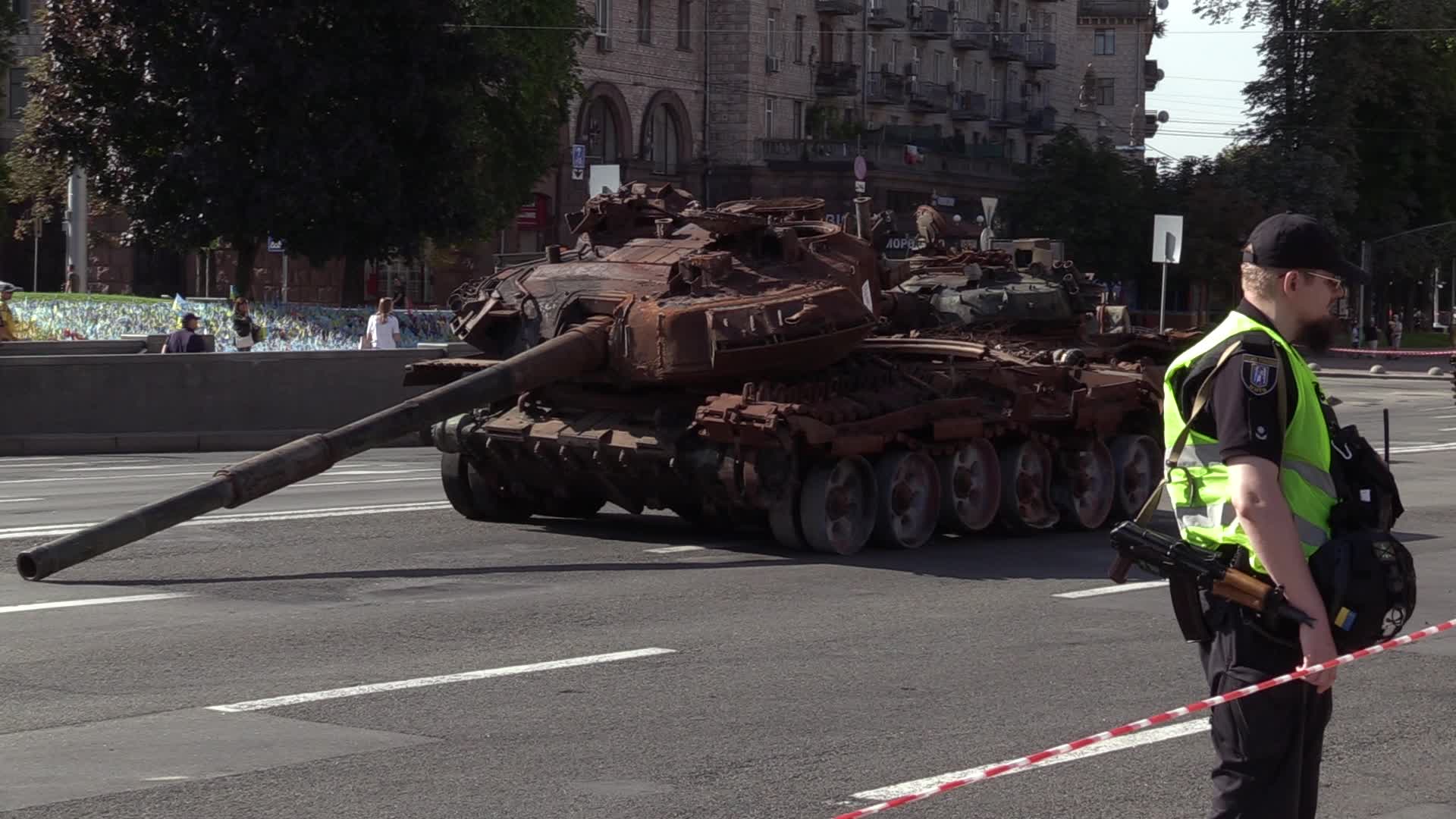 Captured Russian military vehicles displayed ahead of Independence Day celebrations in Kyiv, amid Russia's invasion of Ukraine