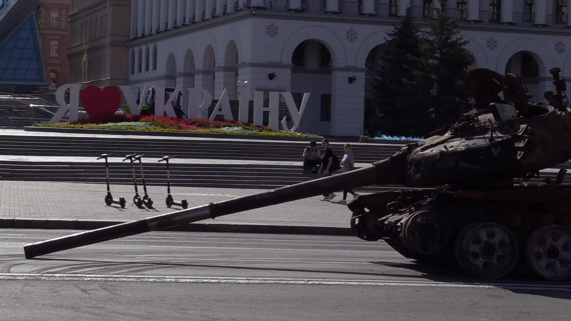Captured Russian military vehicles displayed ahead of Independence Day celebrations in Kyiv, amid Russia's invasion of Ukraine