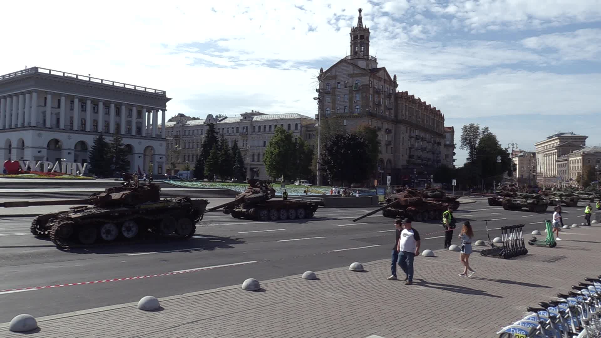 Captured Russian military vehicles displayed ahead of Independence Day celebrations in Kyiv, amid Russia's invasion of Ukraine