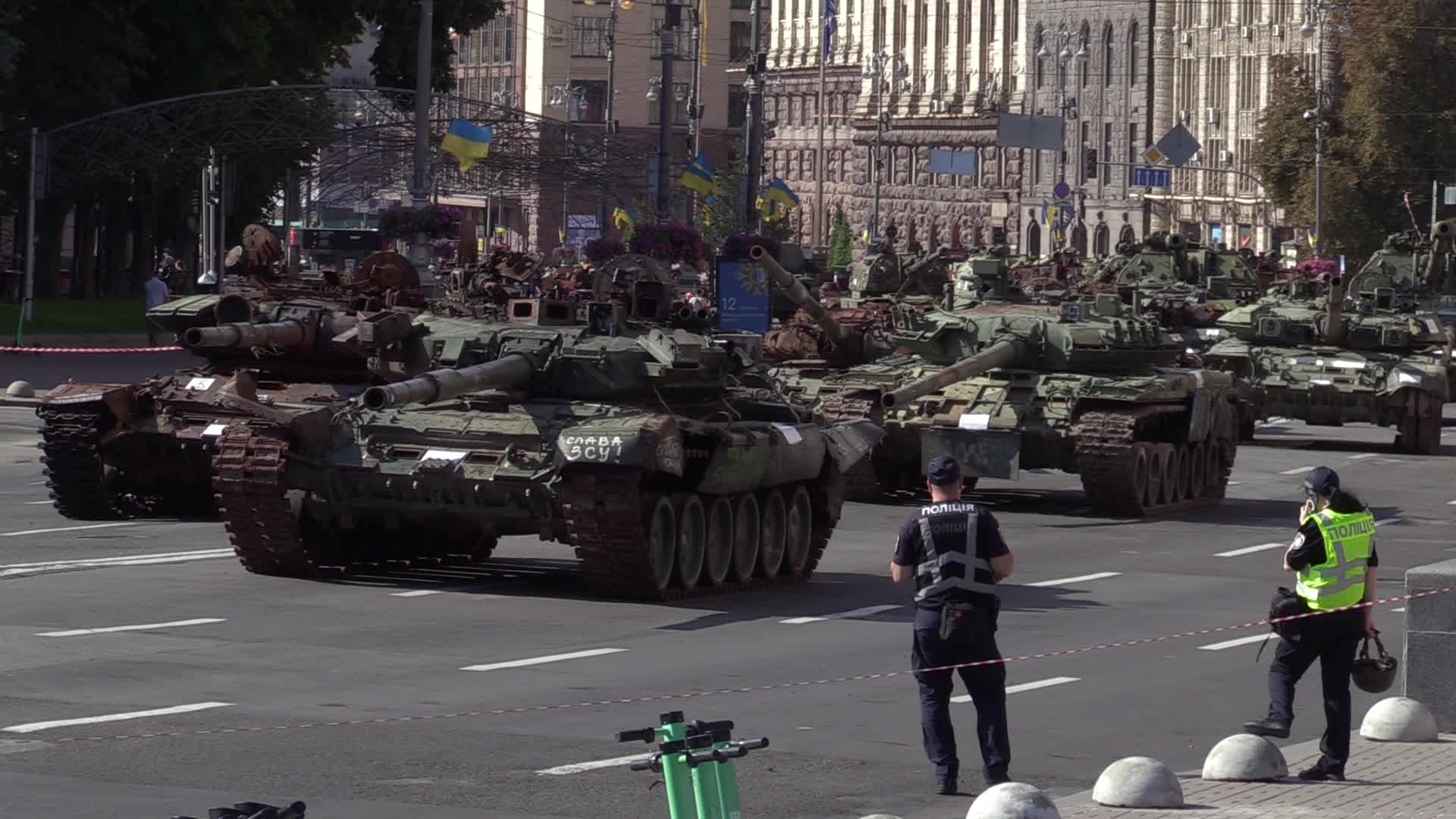 Captured Russian military vehicles displayed ahead of Independence Day celebrations in Kyiv, amid Russia's invasion of Ukraine