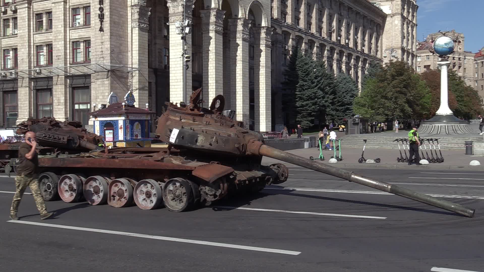 Captured Russian military vehicles displayed ahead of Independence Day celebrations in Kyiv, amid Russia's invasion of Ukraine