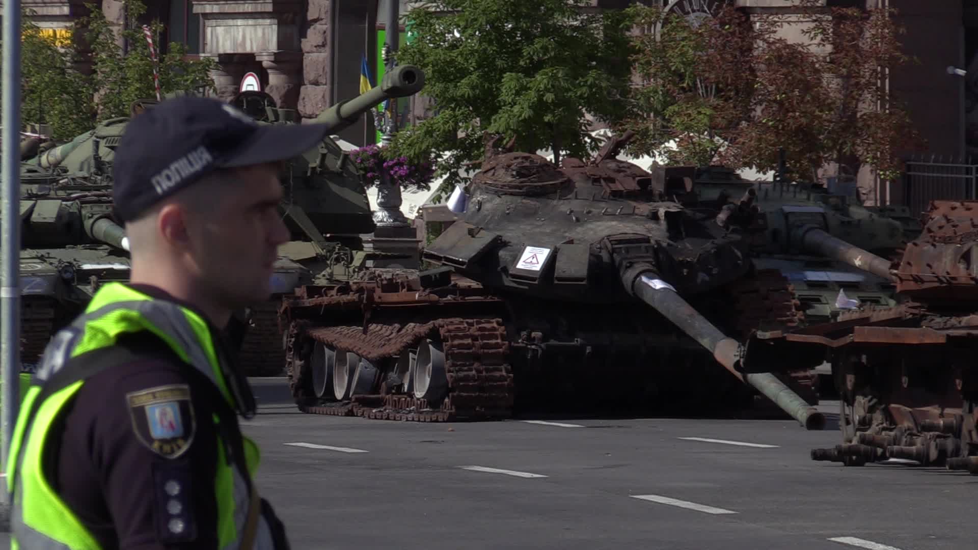 Captured Russian military vehicles displayed ahead of Independence Day celebrations in Kyiv, amid Russia's invasion of Ukraine
