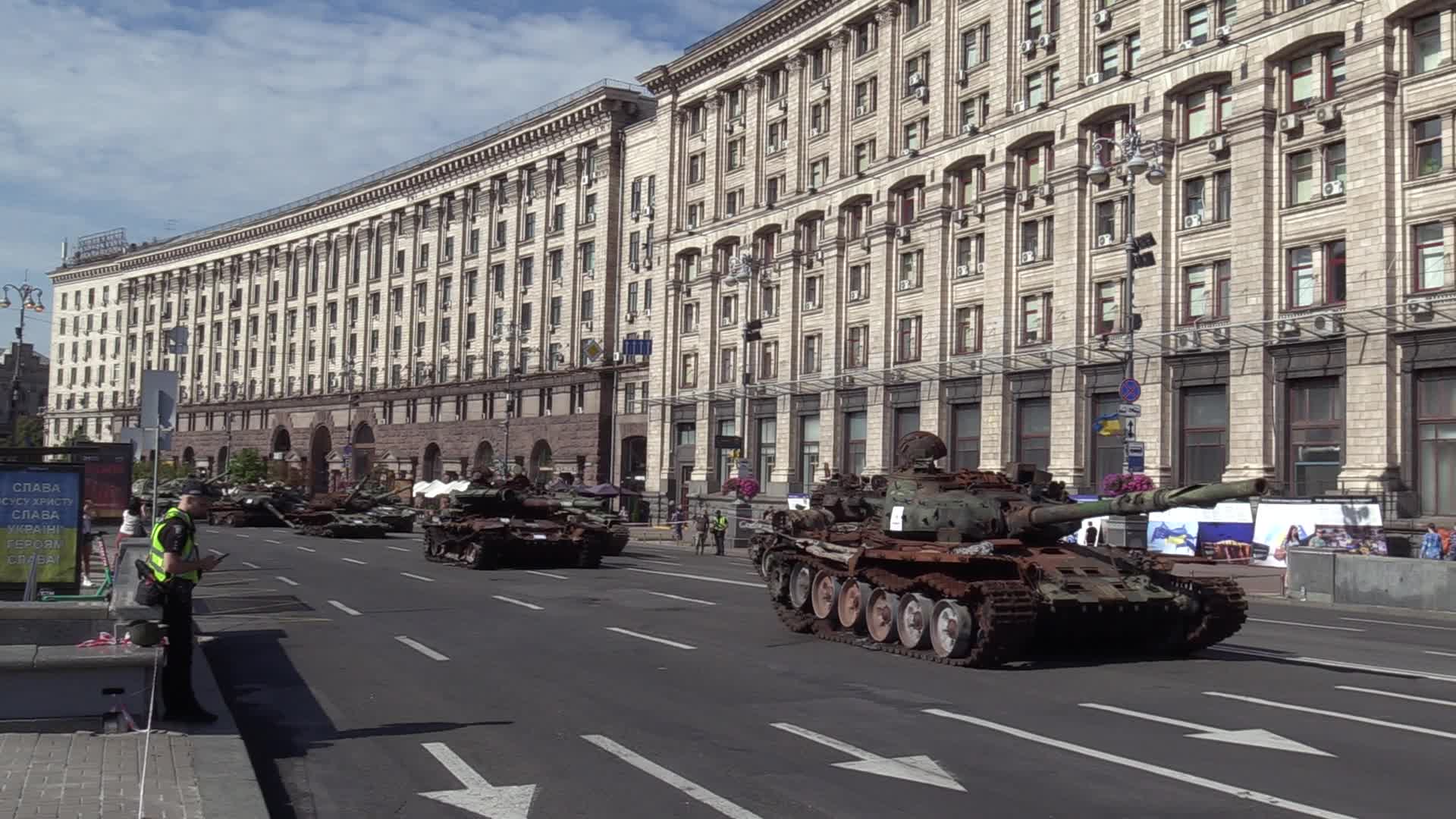 Captured Russian military vehicles displayed ahead of Independence Day celebrations in Kyiv, amid Russia's invasion of Ukraine