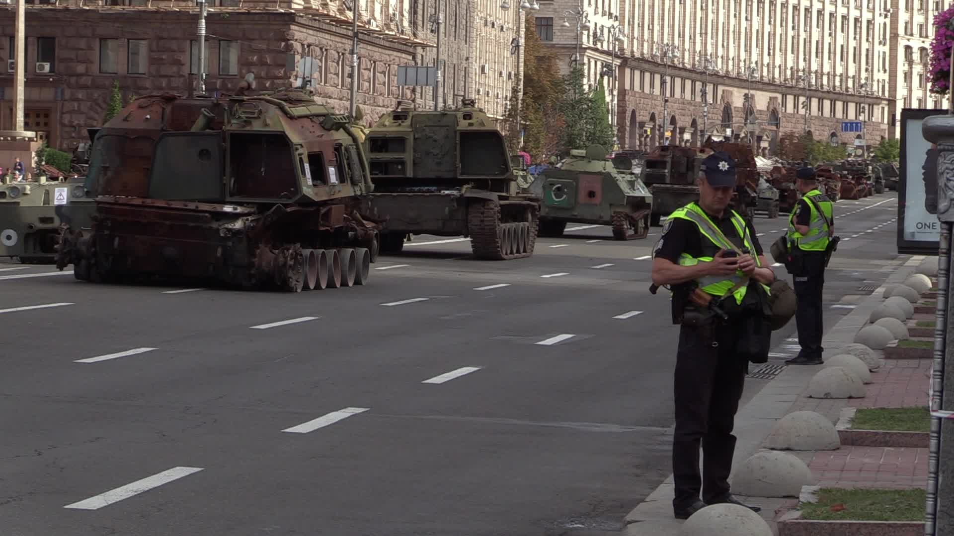 Captured Russian military vehicles displayed ahead of Independence Day celebrations in Kyiv, amid Russia's invasion of Ukraine