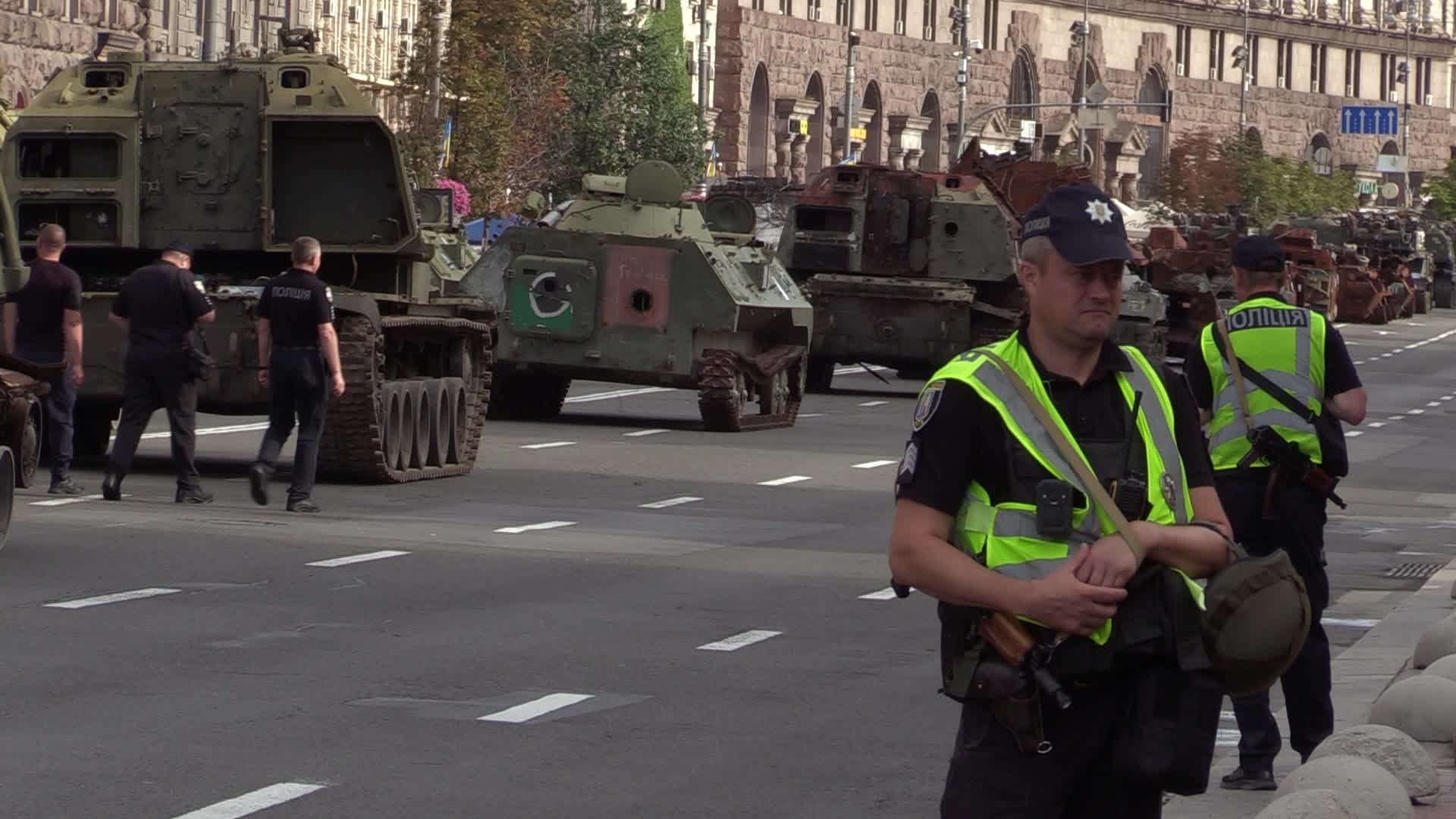 Captured Russian military vehicles displayed ahead of Independence Day celebrations in Kyiv, amid Russia's invasion of Ukraine