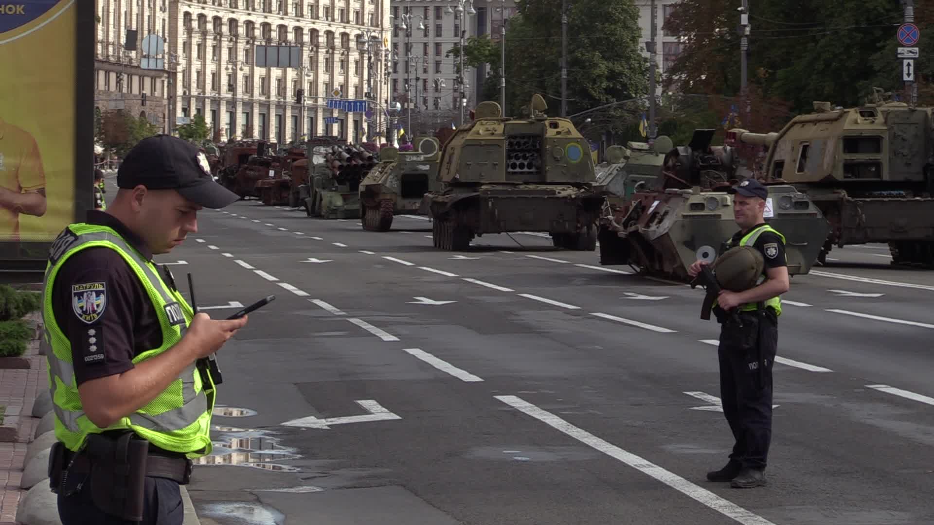 Captured Russian military vehicles displayed ahead of Independence Day celebrations in Kyiv, amid Russia's invasion of Ukraine