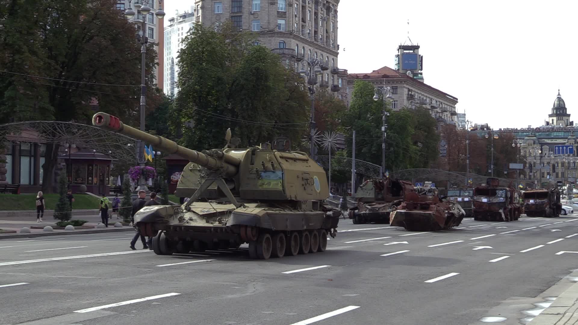 Captured Russian military vehicles displayed ahead of Independence Day celebrations in Kyiv, amid Russia's invasion of Ukraine