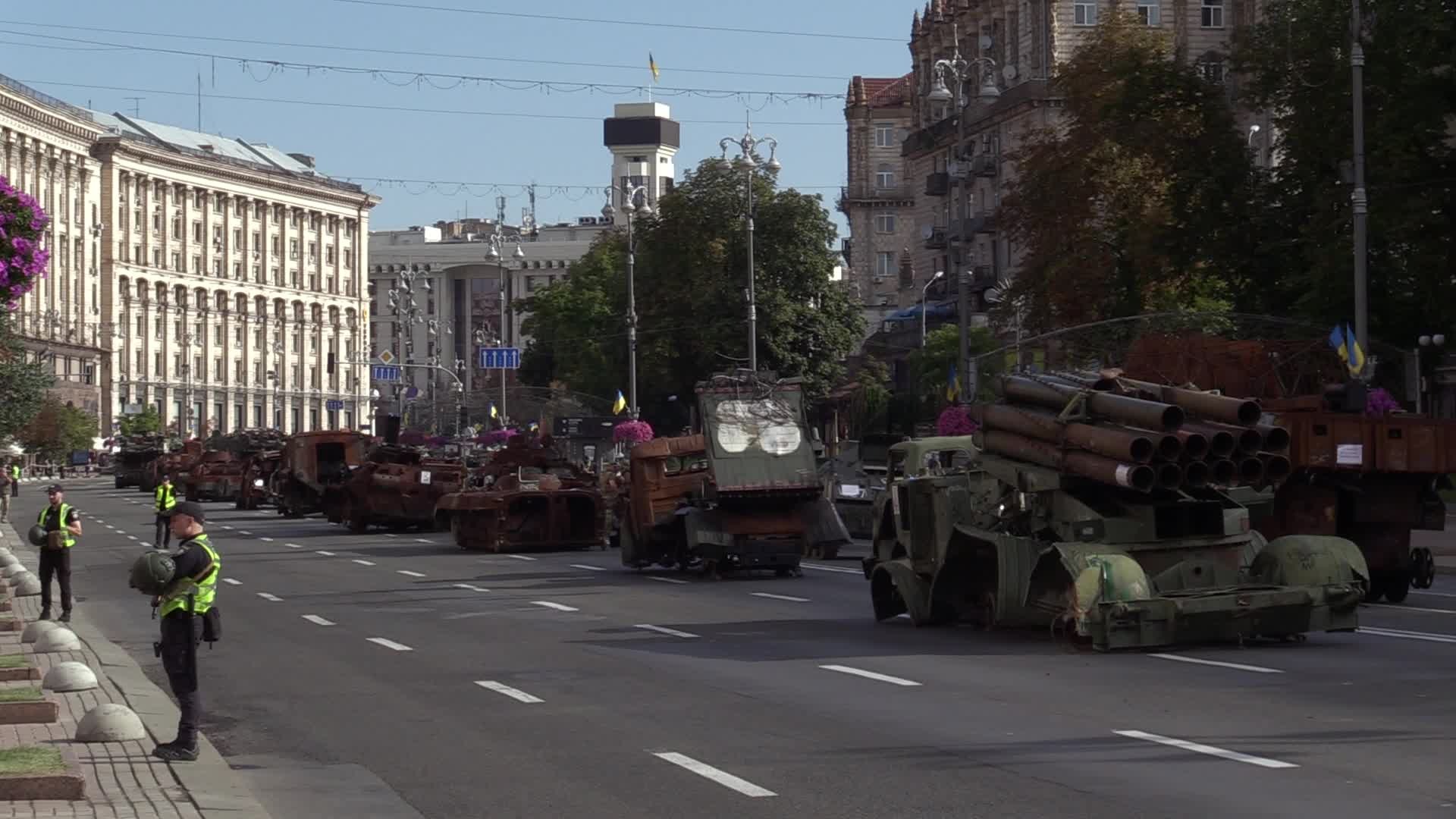Captured Russian military vehicles displayed ahead of Independence Day celebrations in Kyiv, amid Russia's invasion of Ukraine