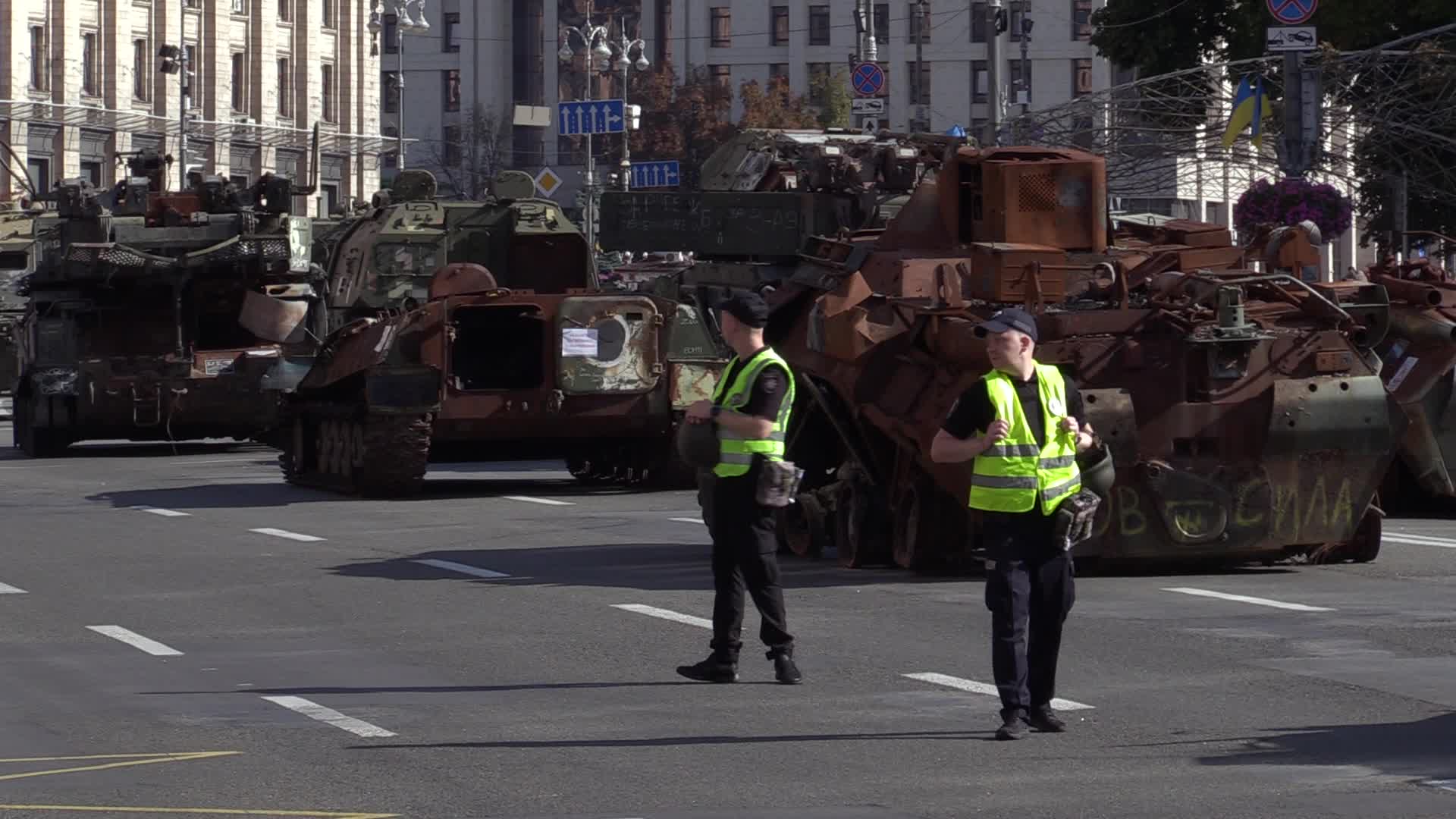 Captured Russian military vehicles displayed ahead of Independence Day celebrations in Kyiv, amid Russia's invasion of Ukraine