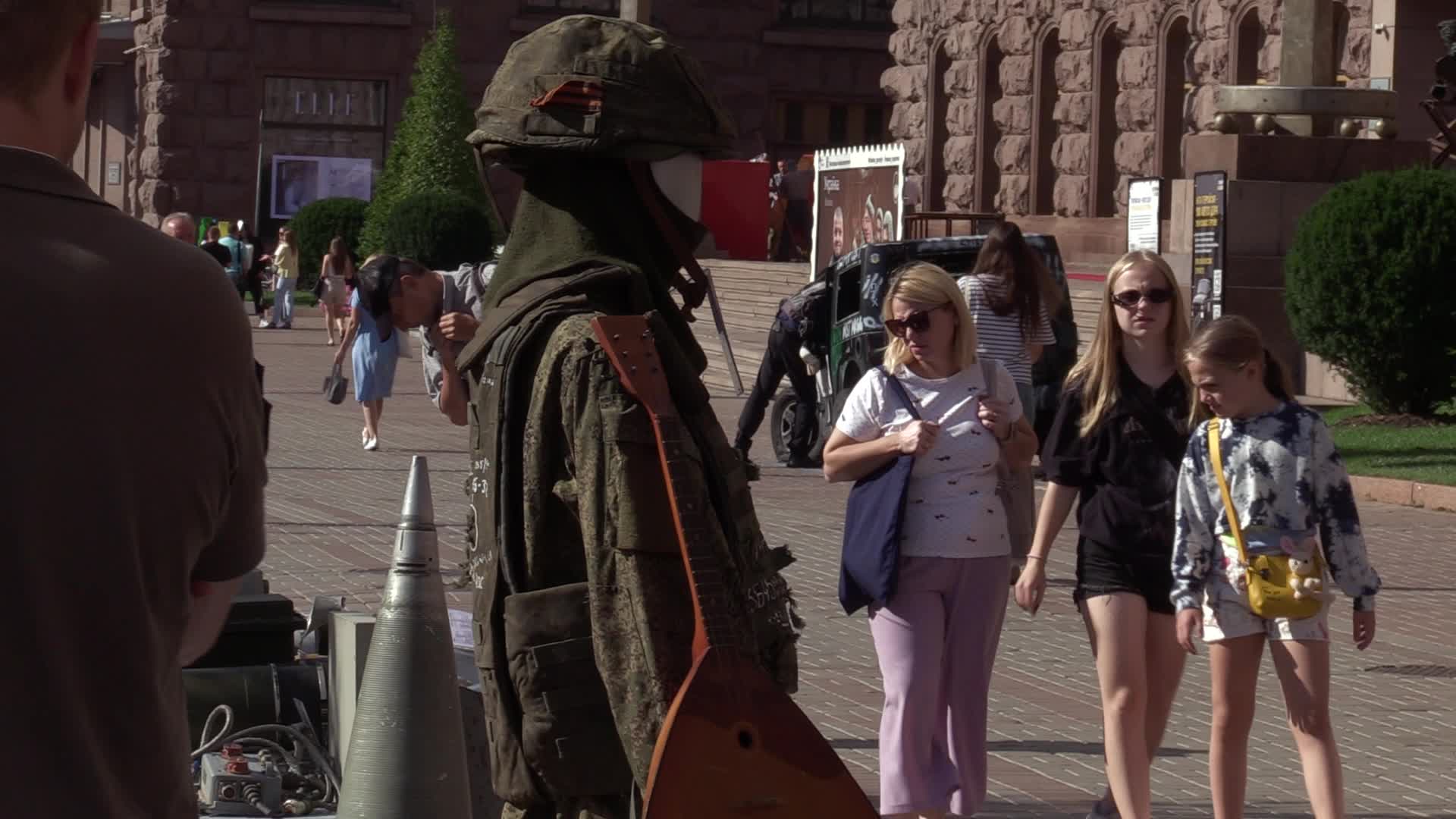 Captured Russian military vehicles displayed ahead of Independence Day celebrations in Kyiv, amid Russia's invasion of Ukraine