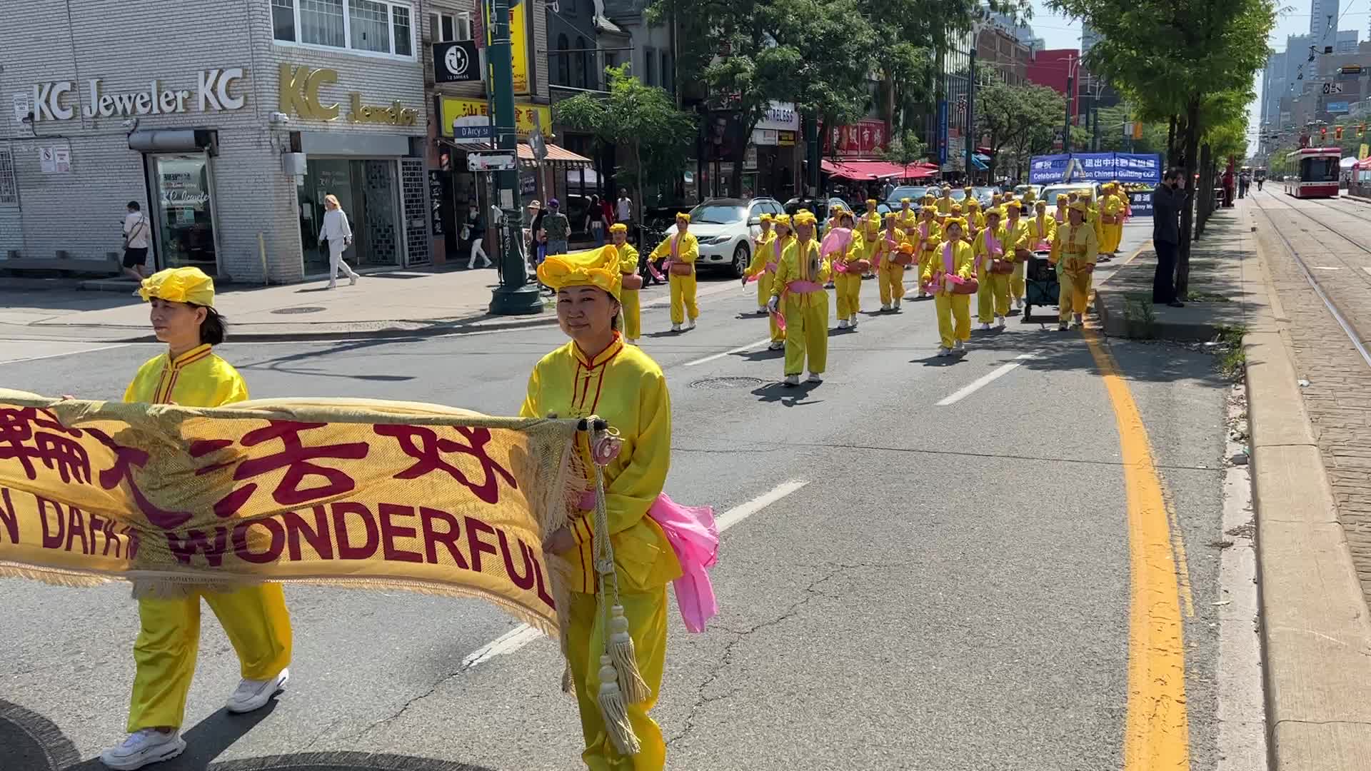 Members of the Falun Gong protest against the Communist Party of China