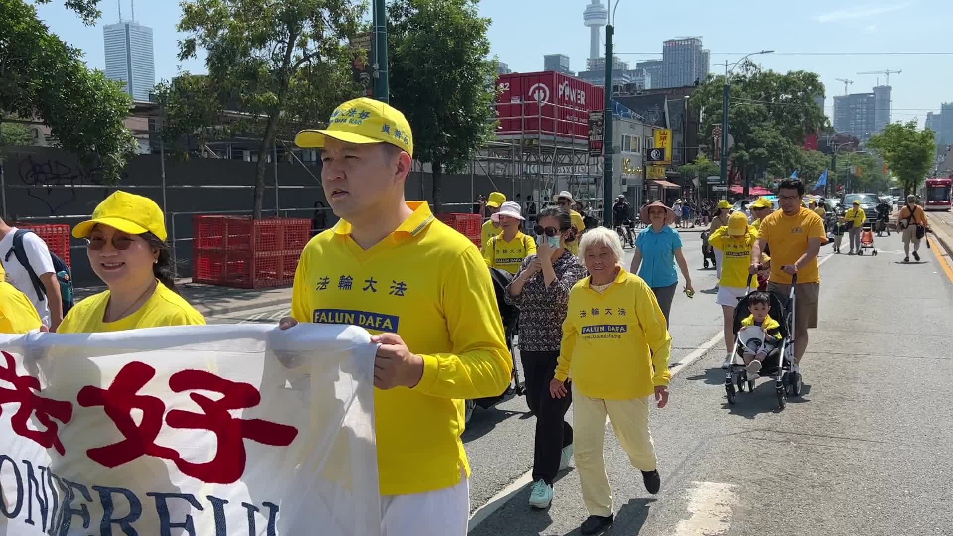 Members of the Falun Gong protest against the Communist Party of China