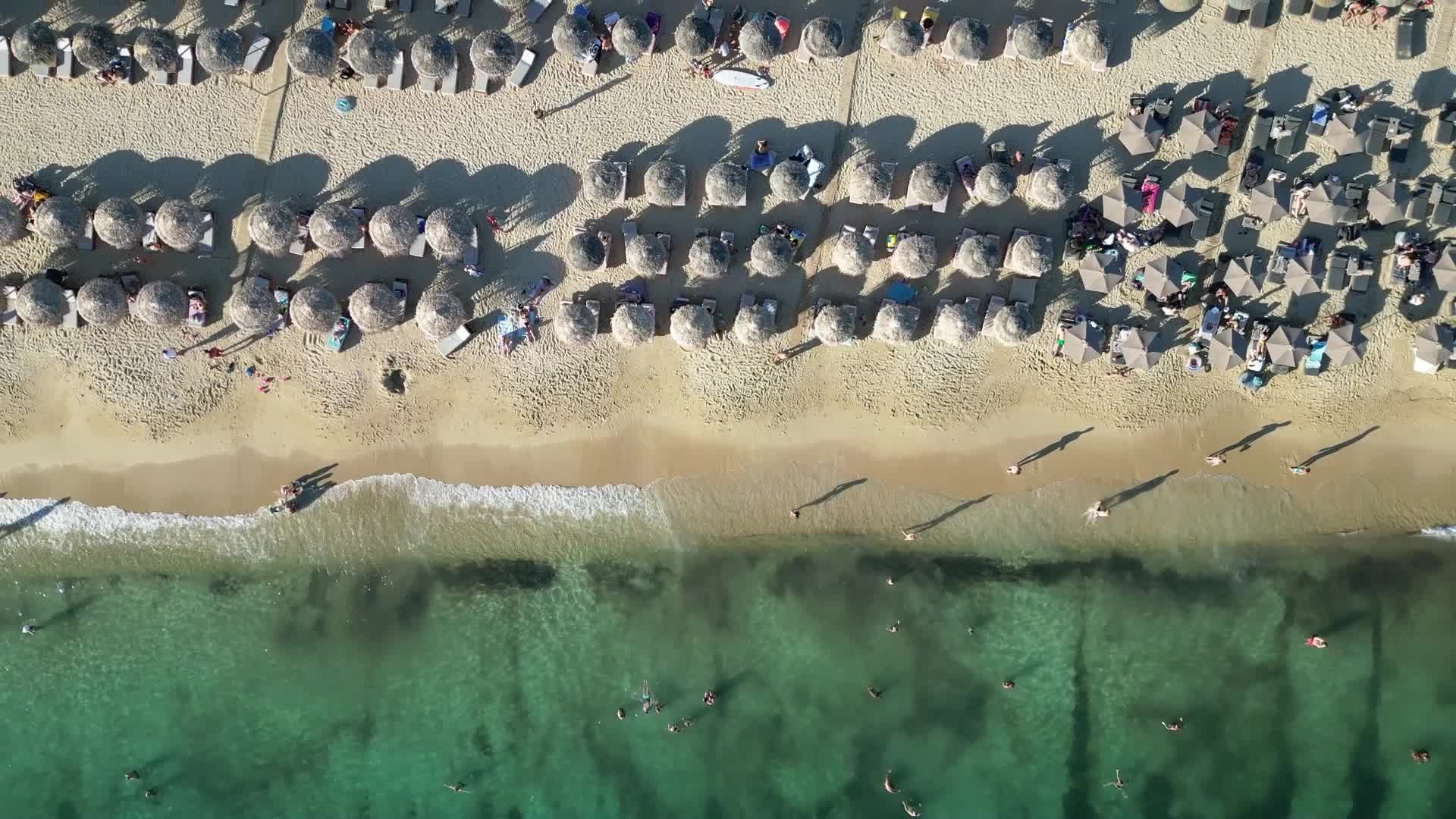 Drone View Of Prokopi sandy beach in Naxos Island