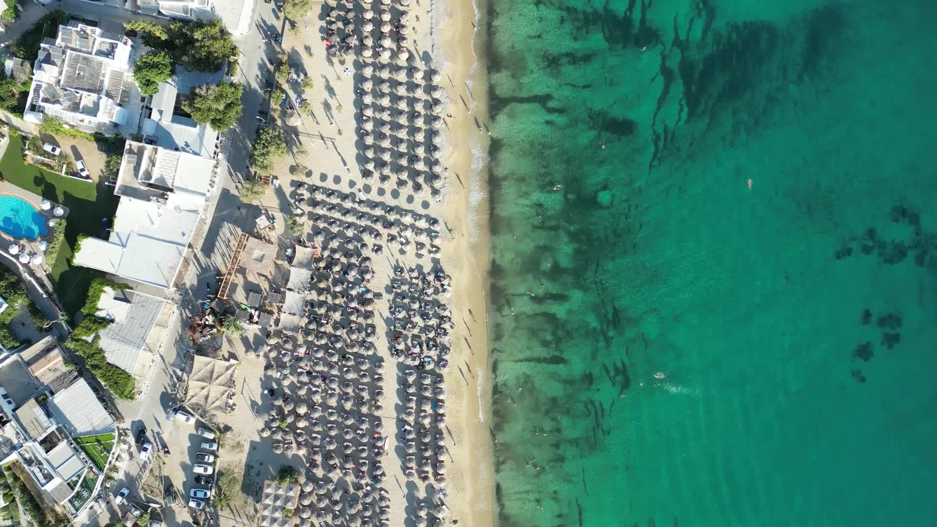 Drone View Of Prokopi sandy beach in Naxos Island