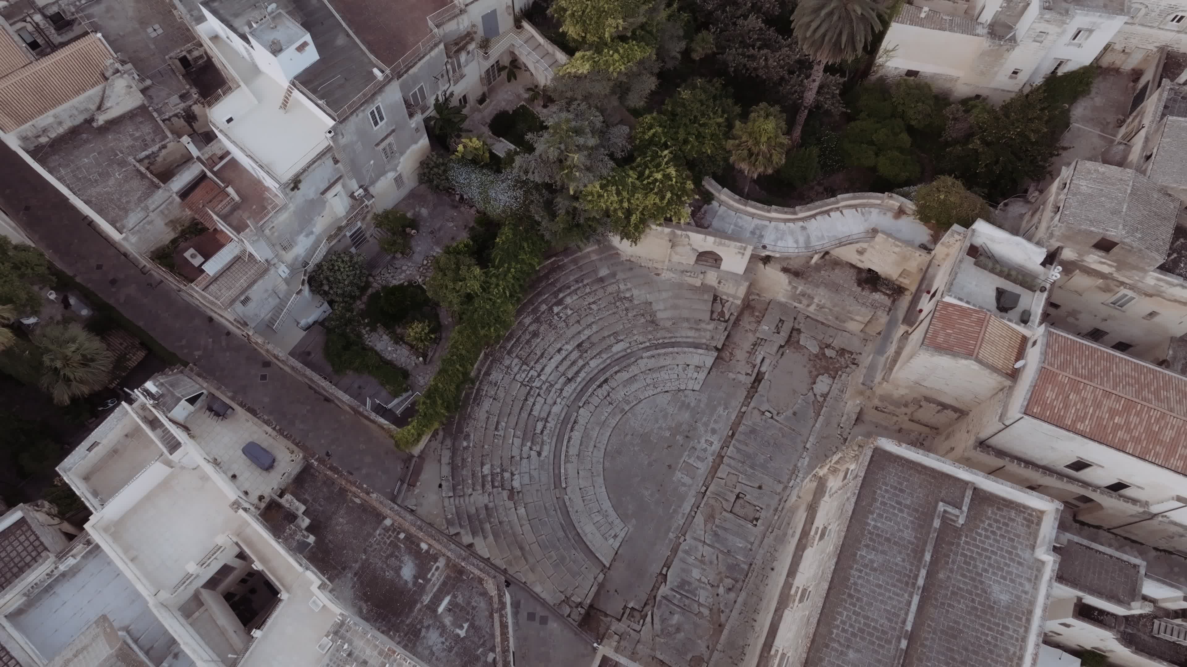 Drone View of Roman Theater In Lecce, Italy