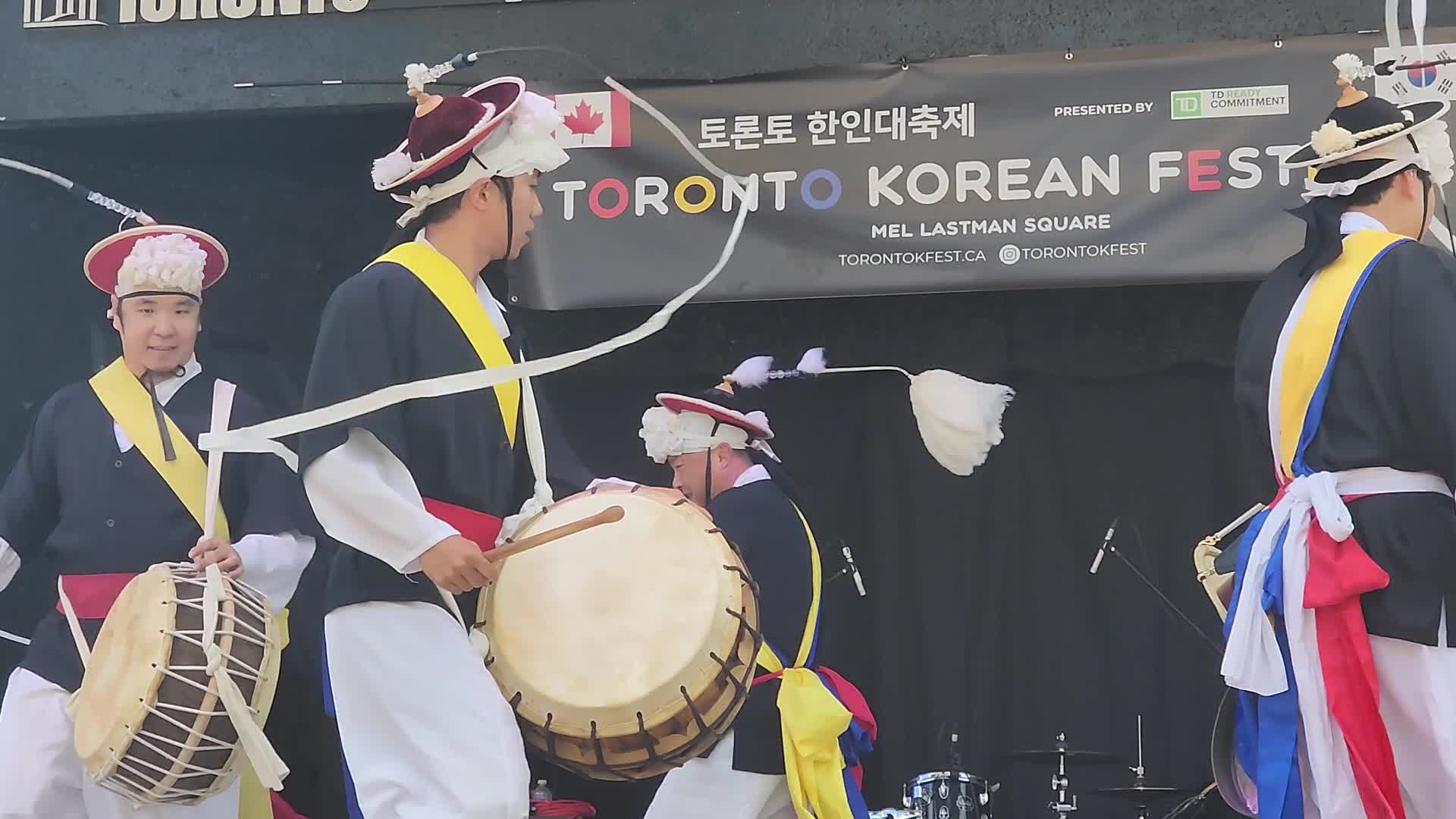 Korean musicians perform traditional Samulnori percussion music