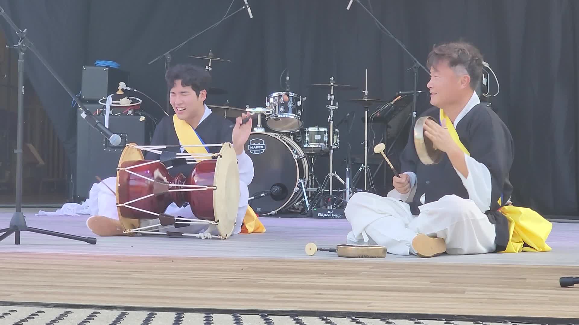 Korean musicians perform traditional Samulnori percussion music