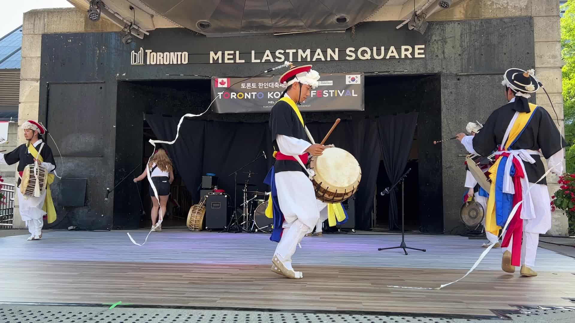 Korean musicians perform traditional Samulnori percussion music