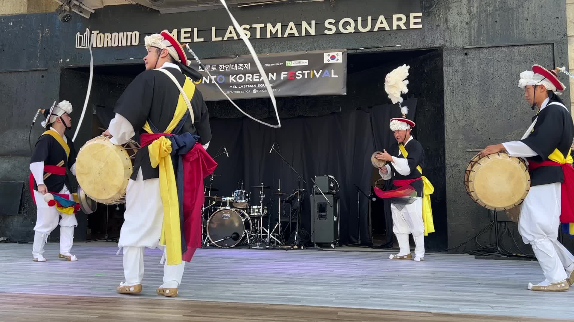 Korean musicians perform traditional Samulnori percussion music