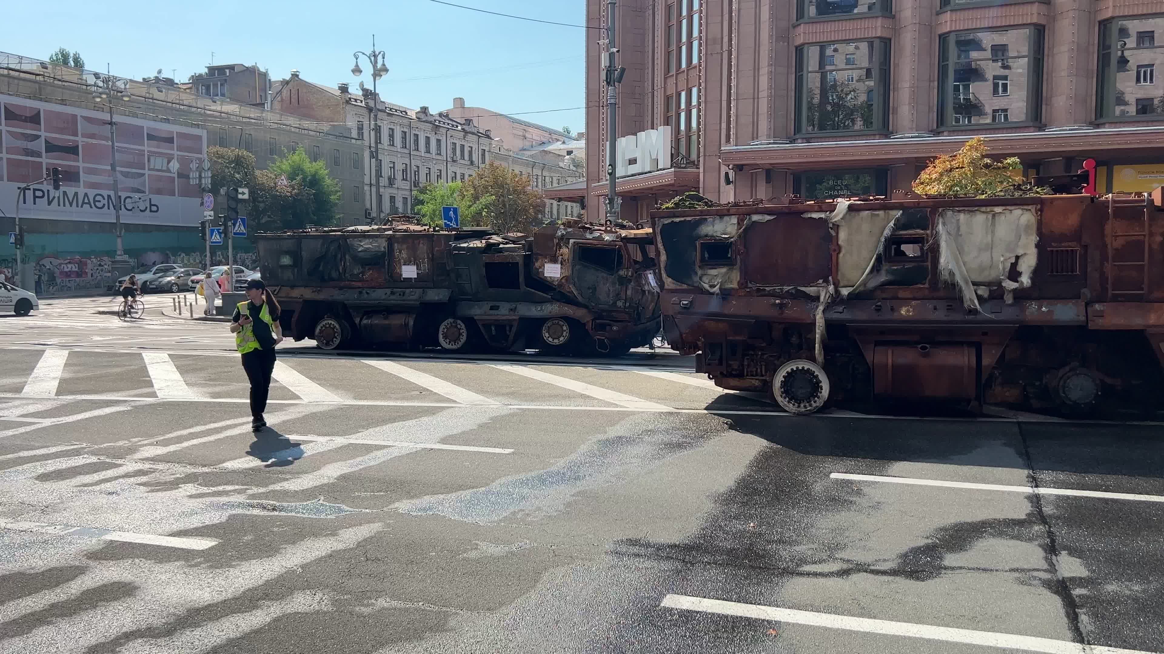 Destroyed russian military vehicles on Khreshchatyk street in center of Kyiv 