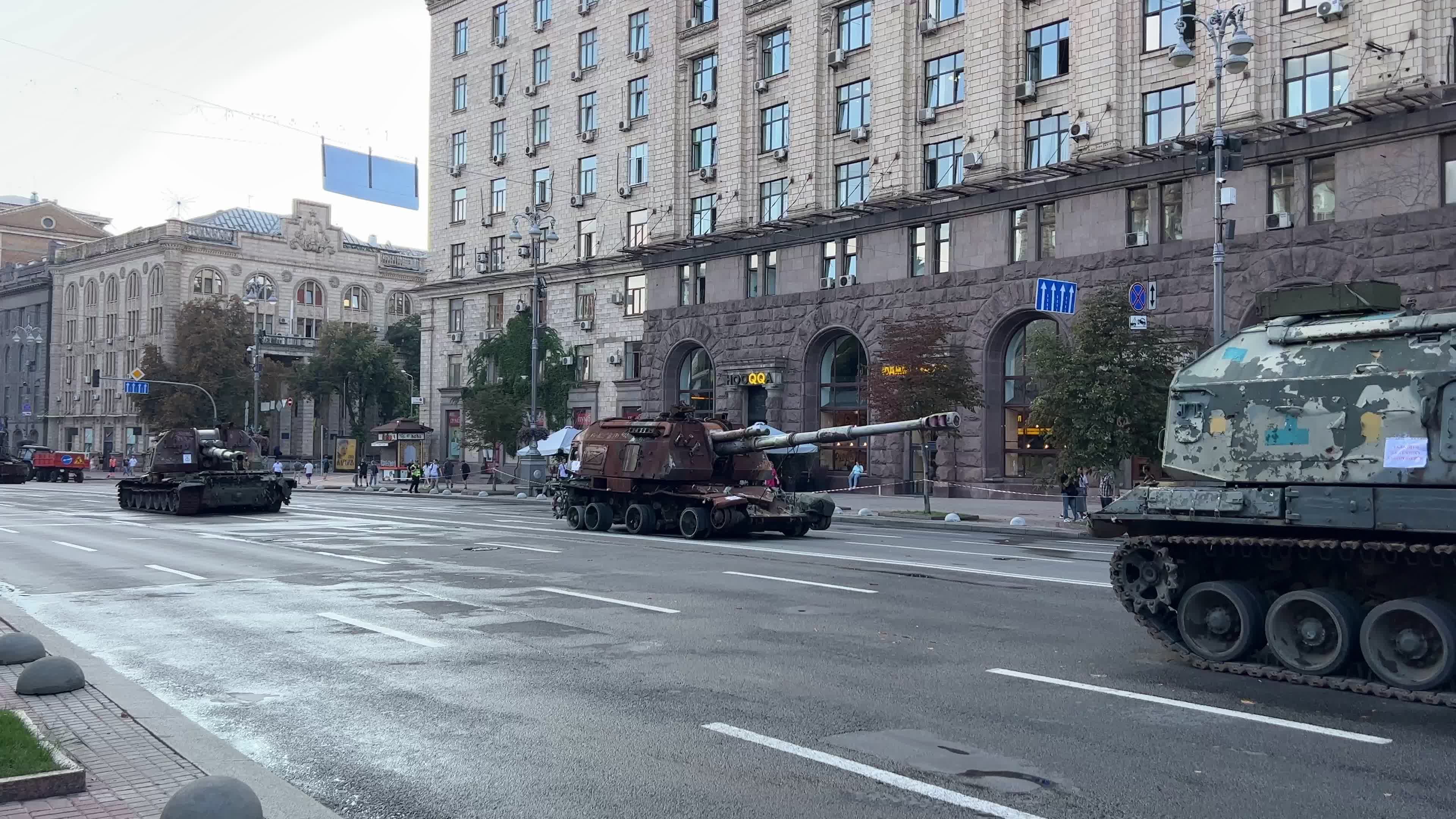 Destroyed russian military vehicles on Khreshchatyk street in center of Kyiv 