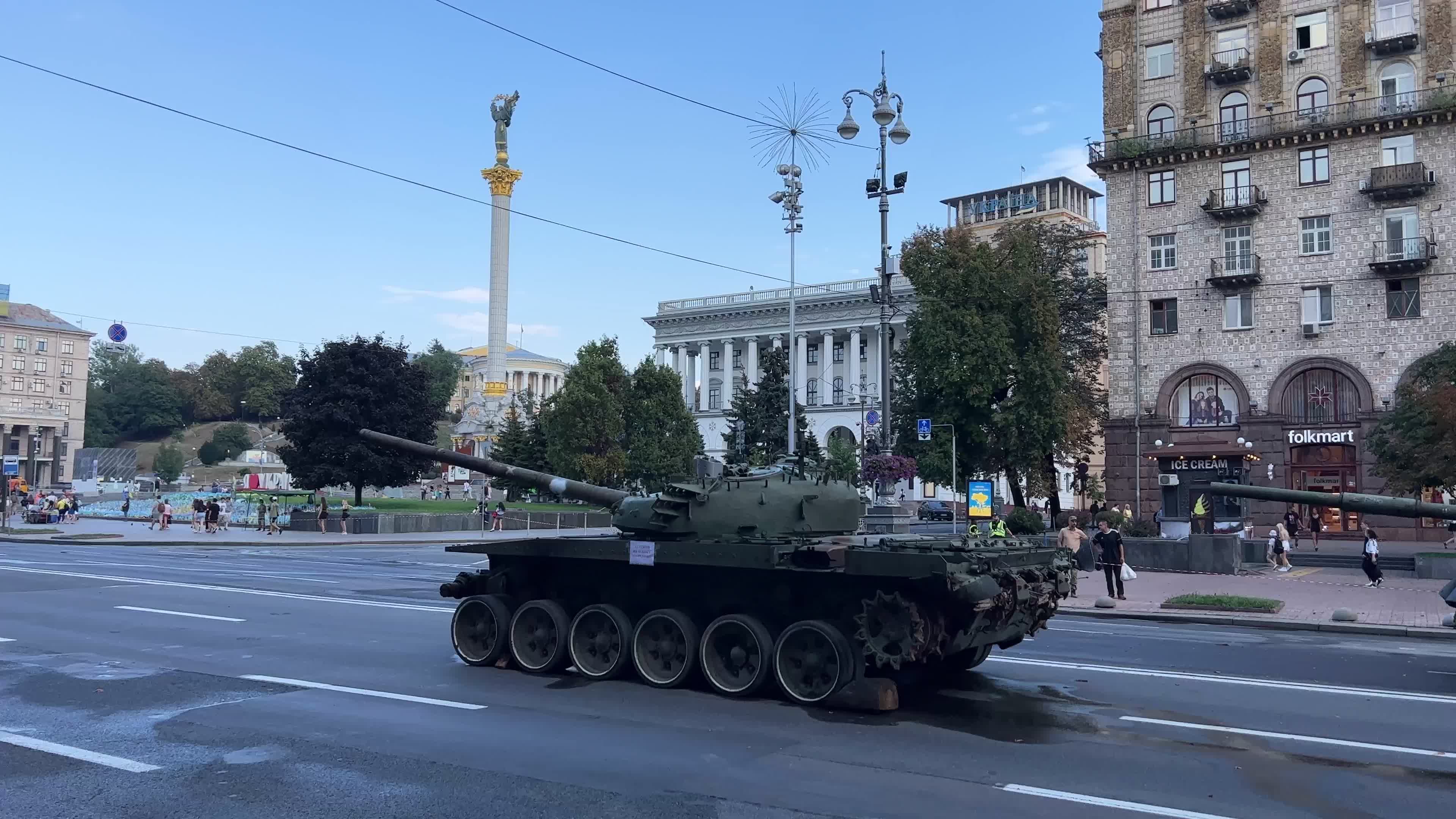 Destroyed russian military vehicles on Khreshchatyk street in center of Kyiv 