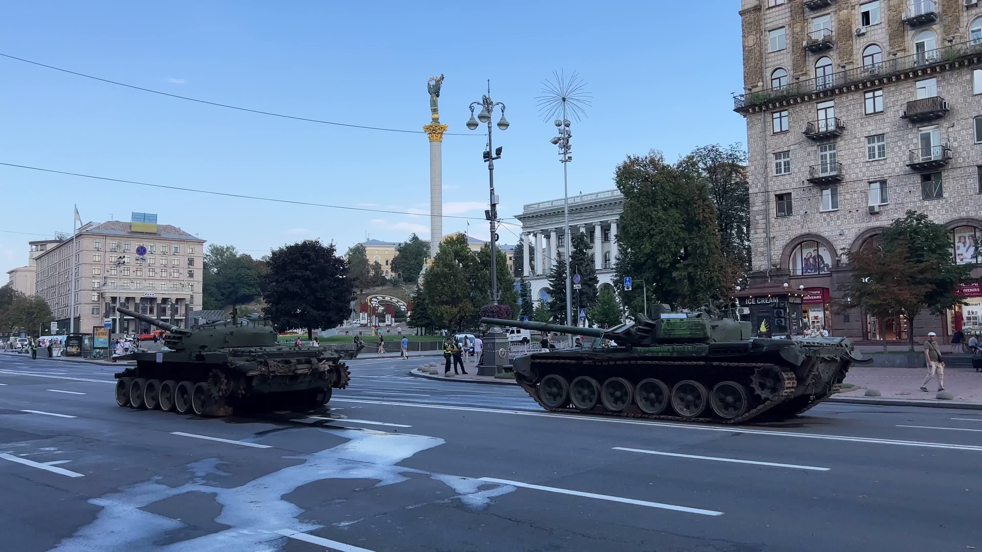 Destroyed russian military vehicles on Khreshchatyk street in center of Kyiv 