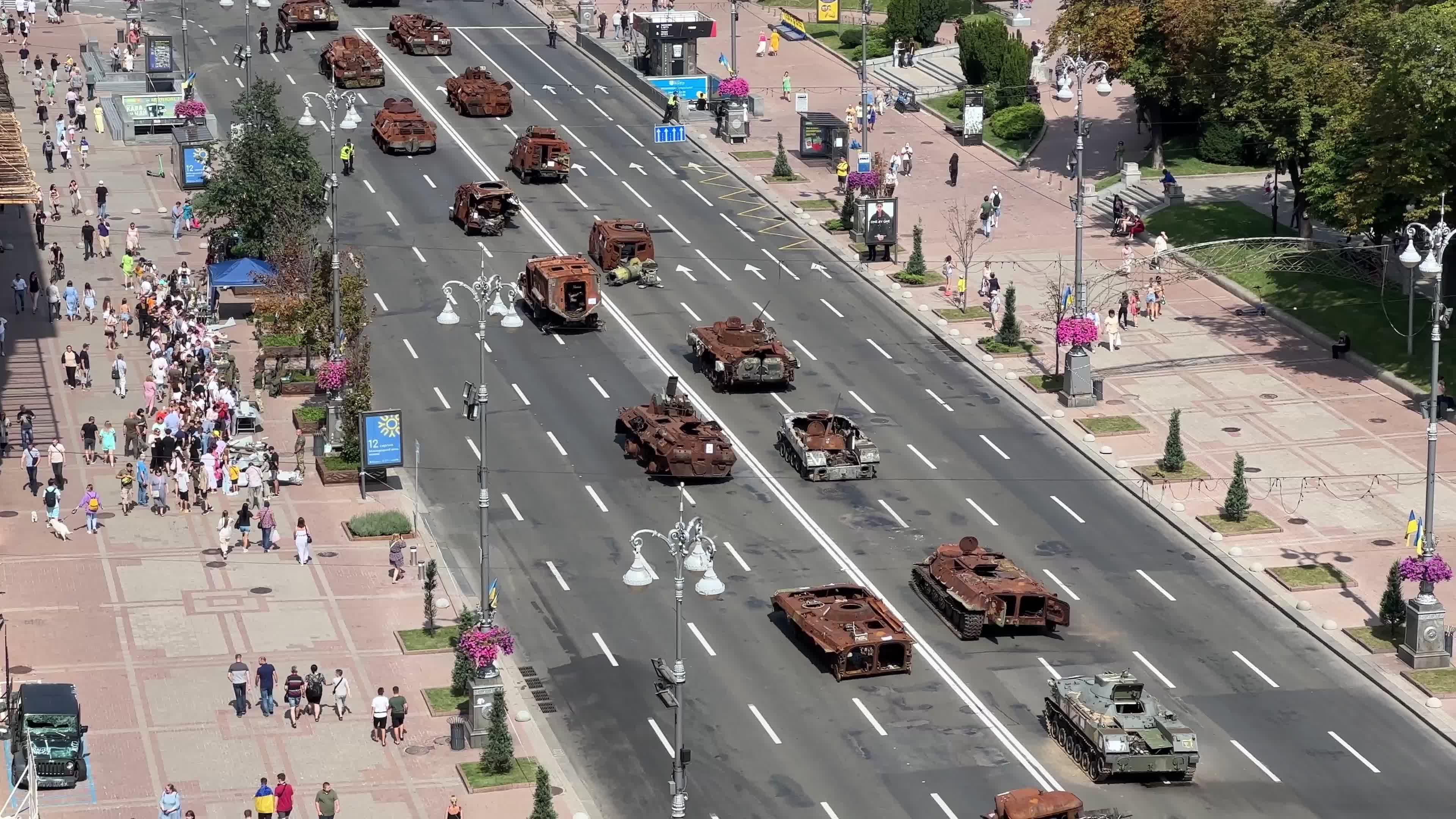 Exhibition Destroyed Russian Military Vehicles On Khreshchatyk Street In Center Of Kyiv 