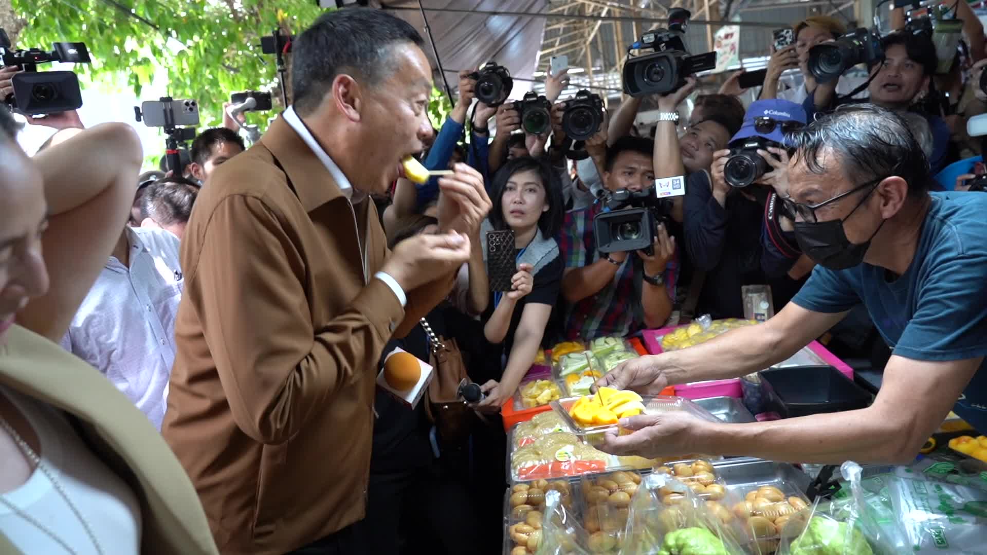 Thai Prime Minister Srettha Thavisin meets with street food vendors in Bangkok.