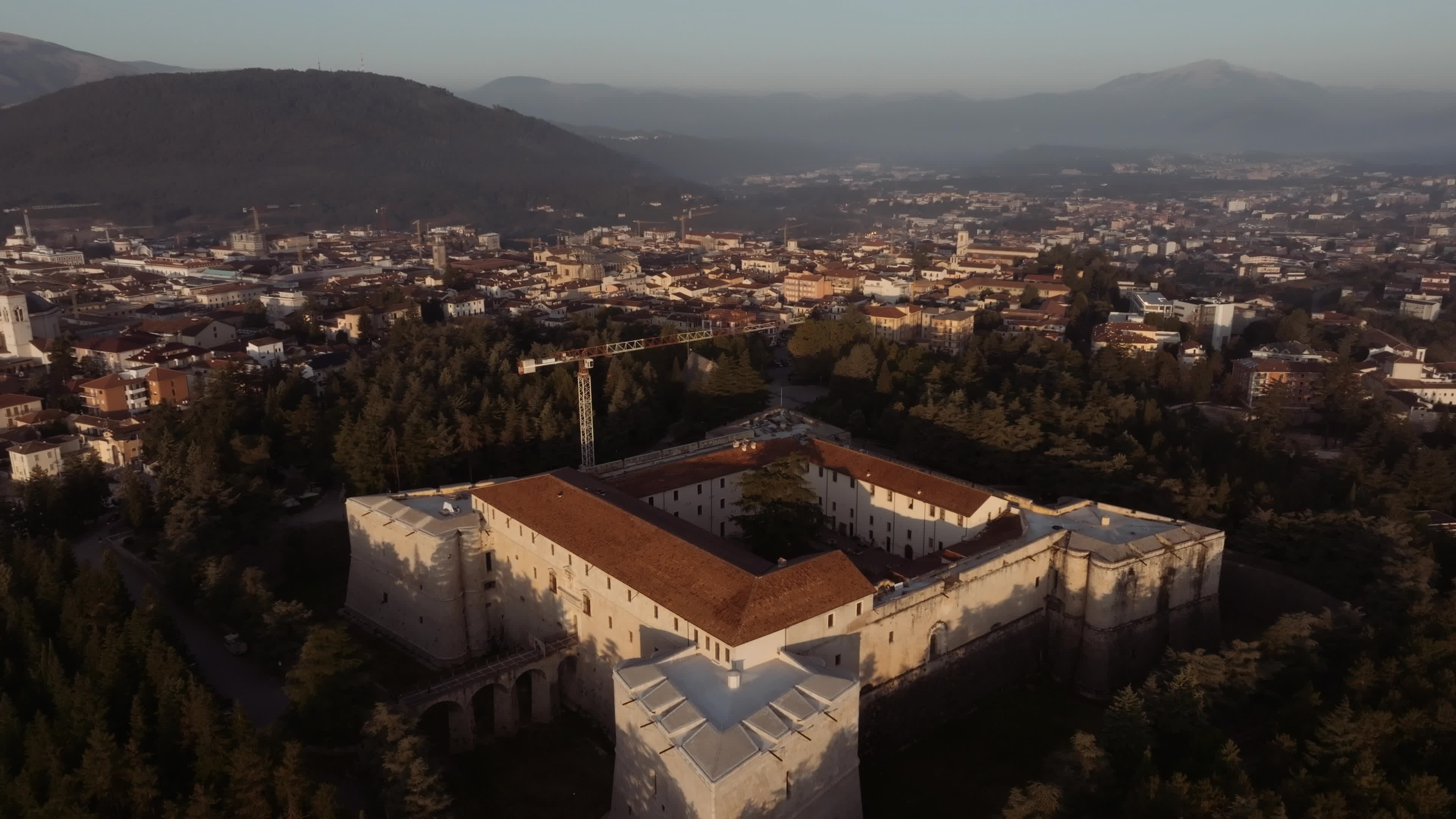 Drone View Of L'Aquila At Sunrise