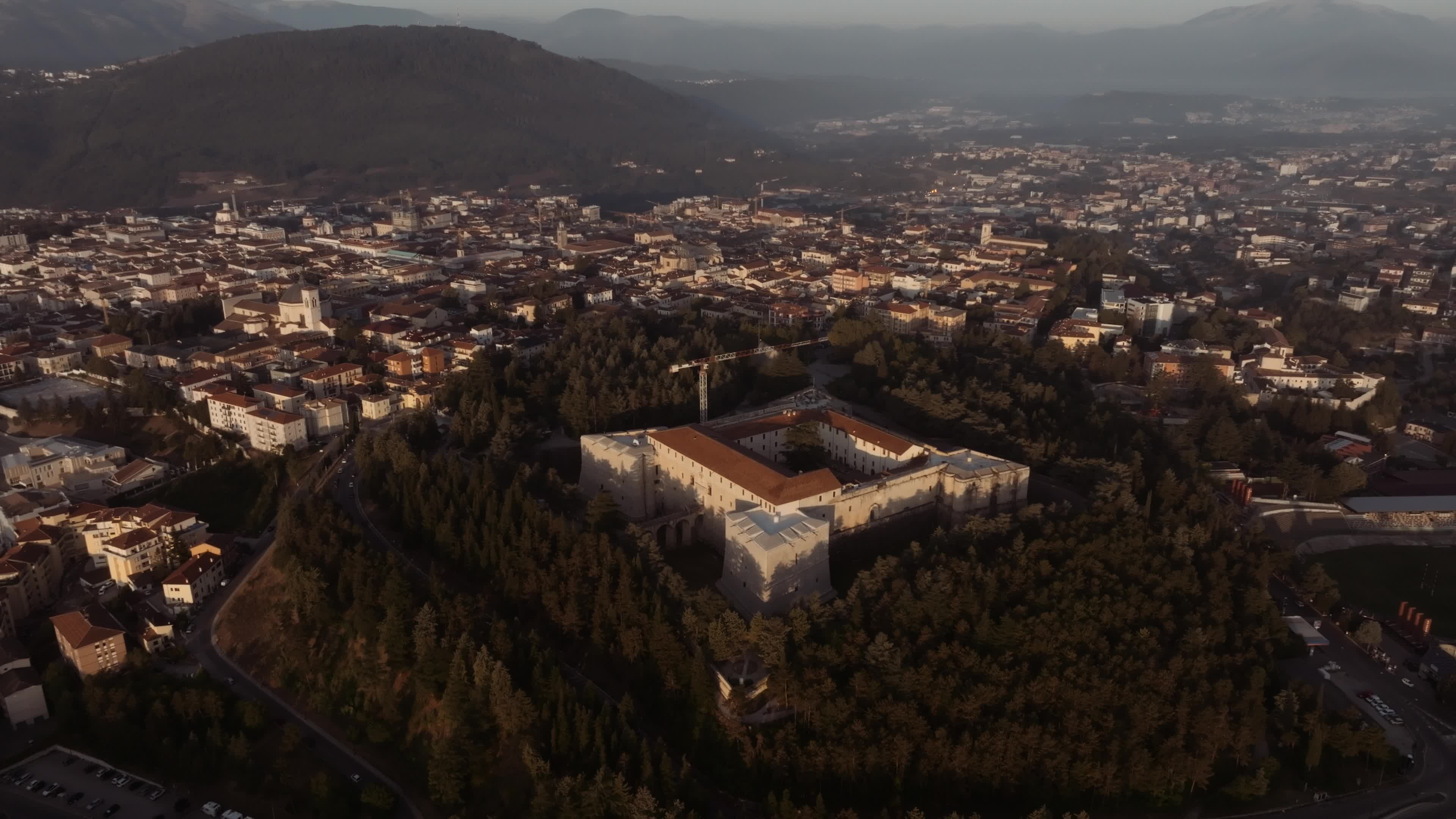 Drone View Of L'Aquila At Sunrise