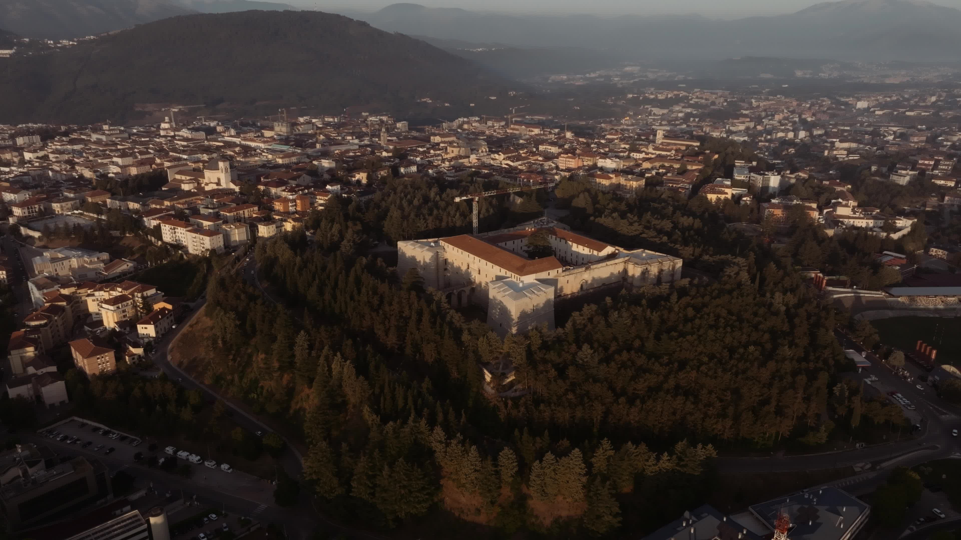 Drone View Of L'Aquila At Sunrise
