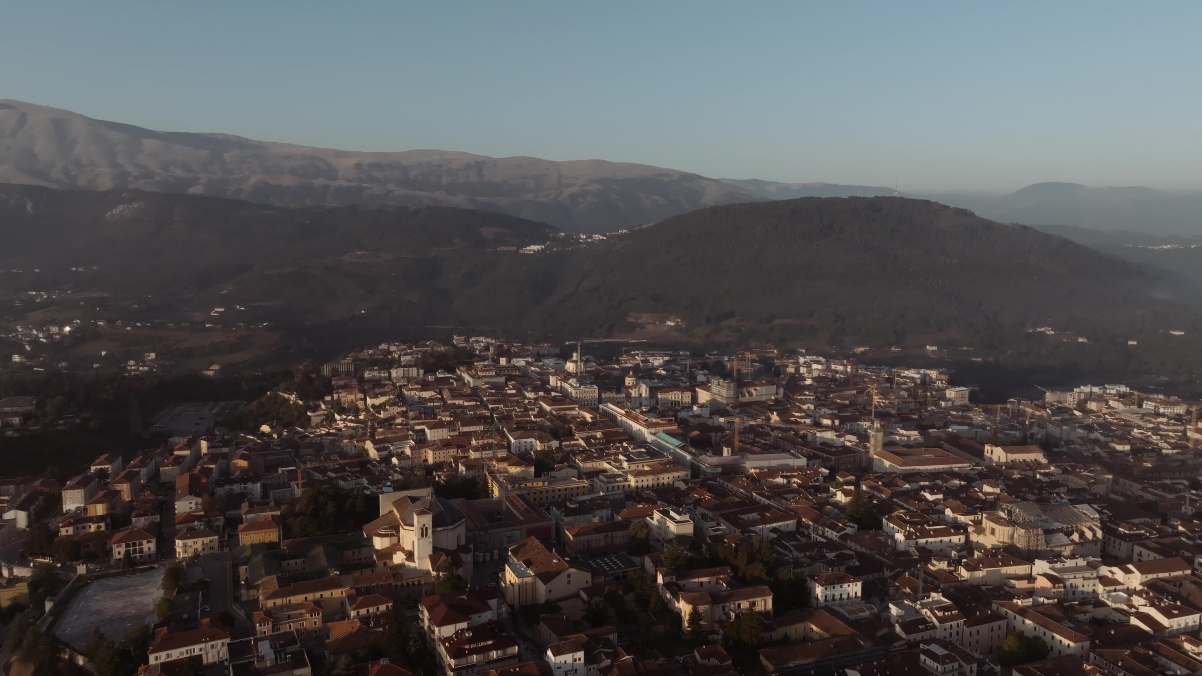 Drone View Of L'Aquila At Sunrise
