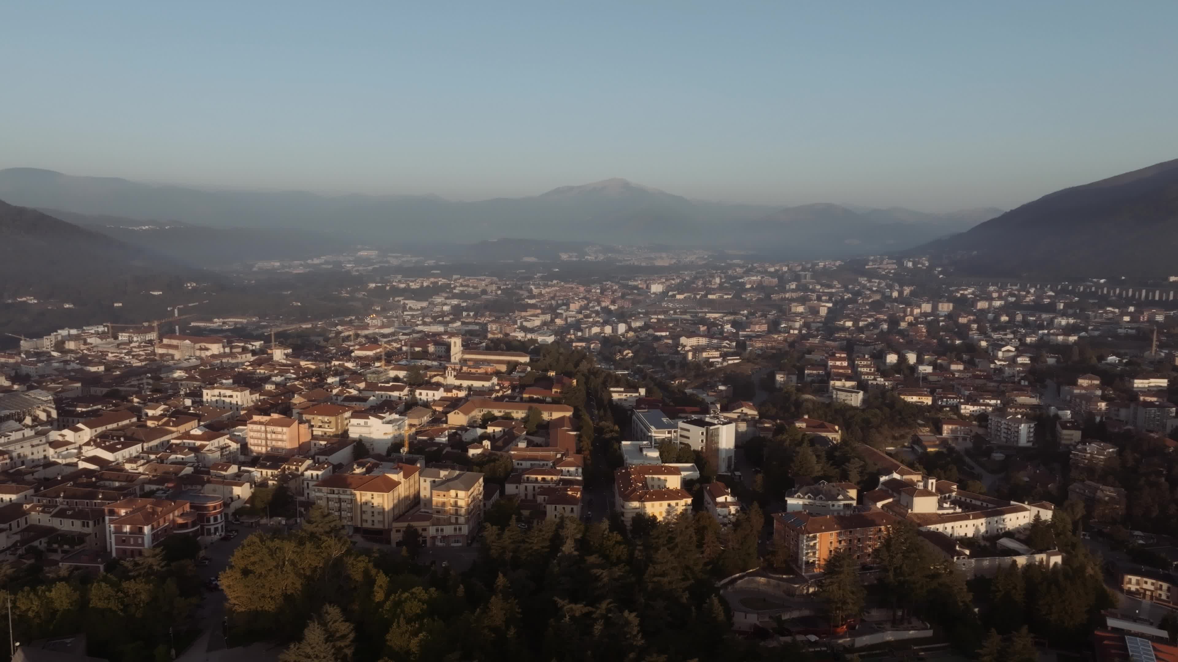 Drone View Of L'Aquila At Sunrise