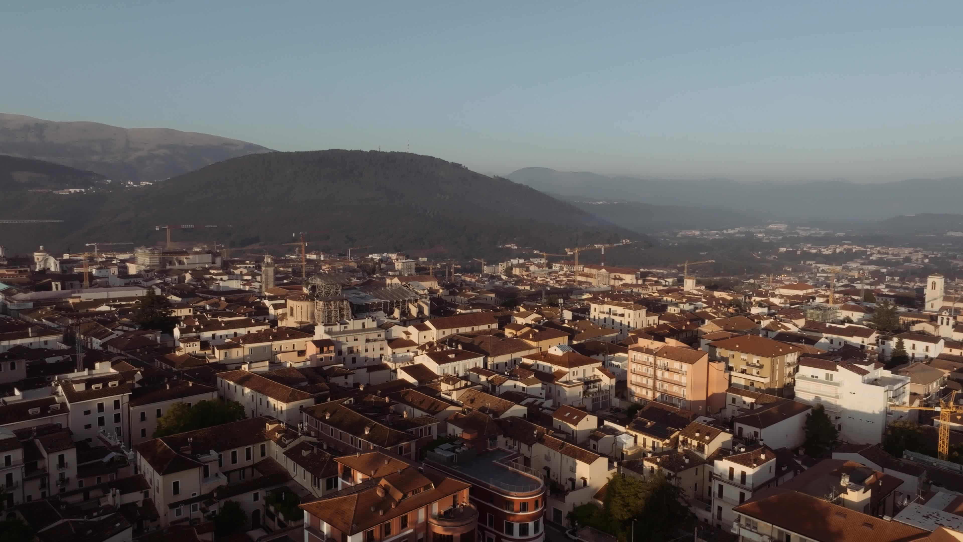 Drone View Of L'Aquila At Sunrise