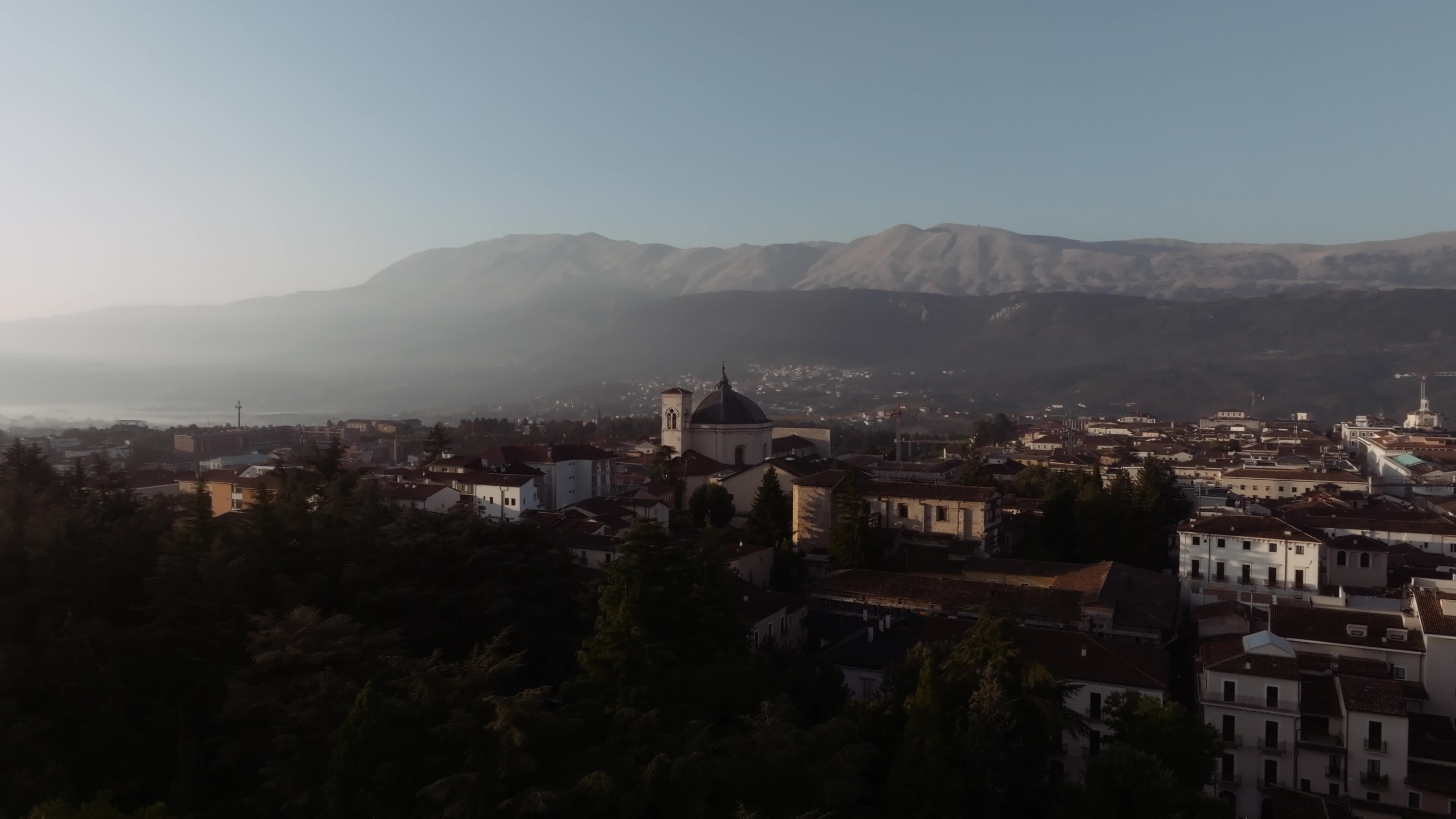 Drone View Of L'Aquila At Sunrise