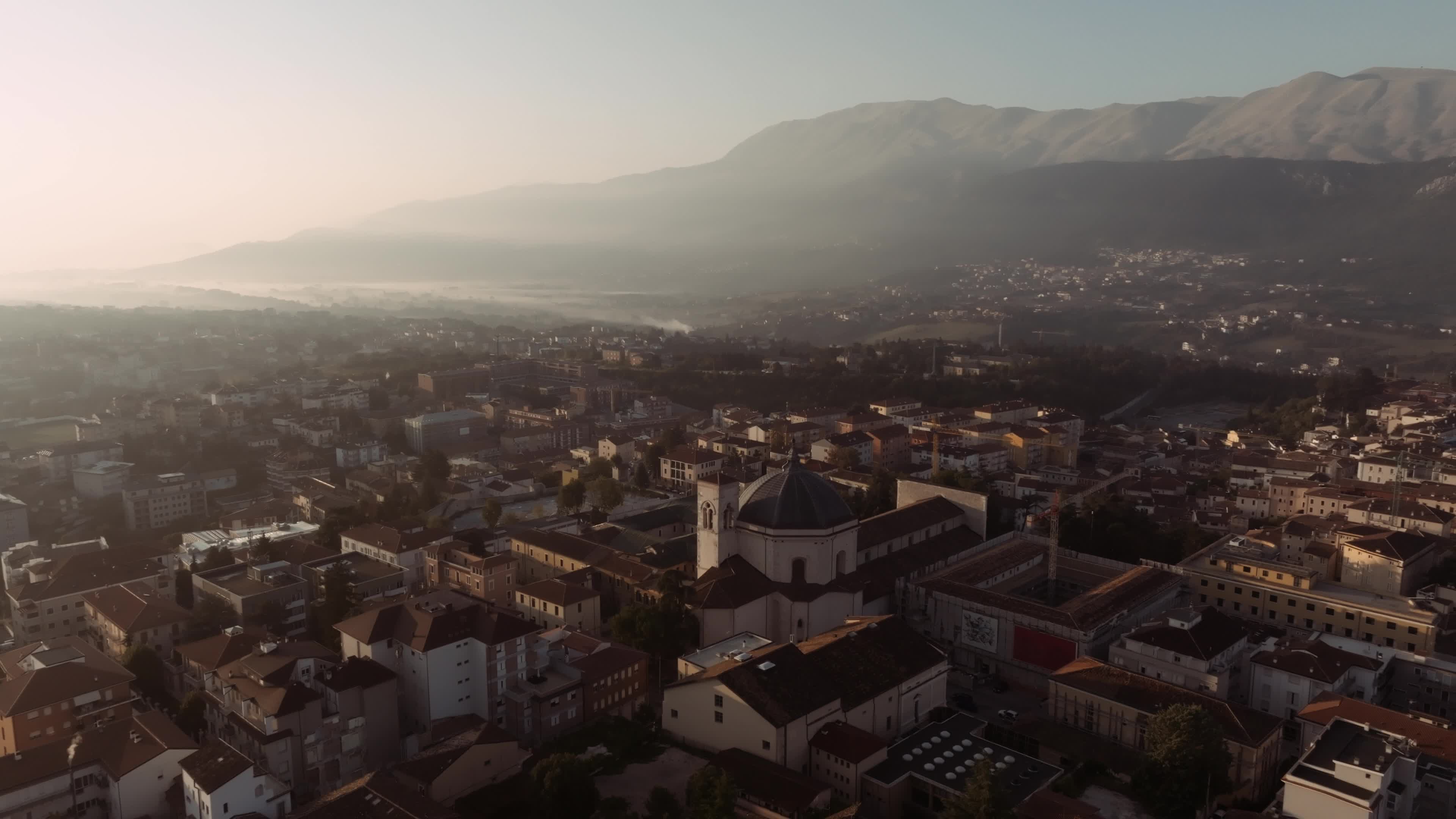 Drone View Of L'Aquila At Sunrise