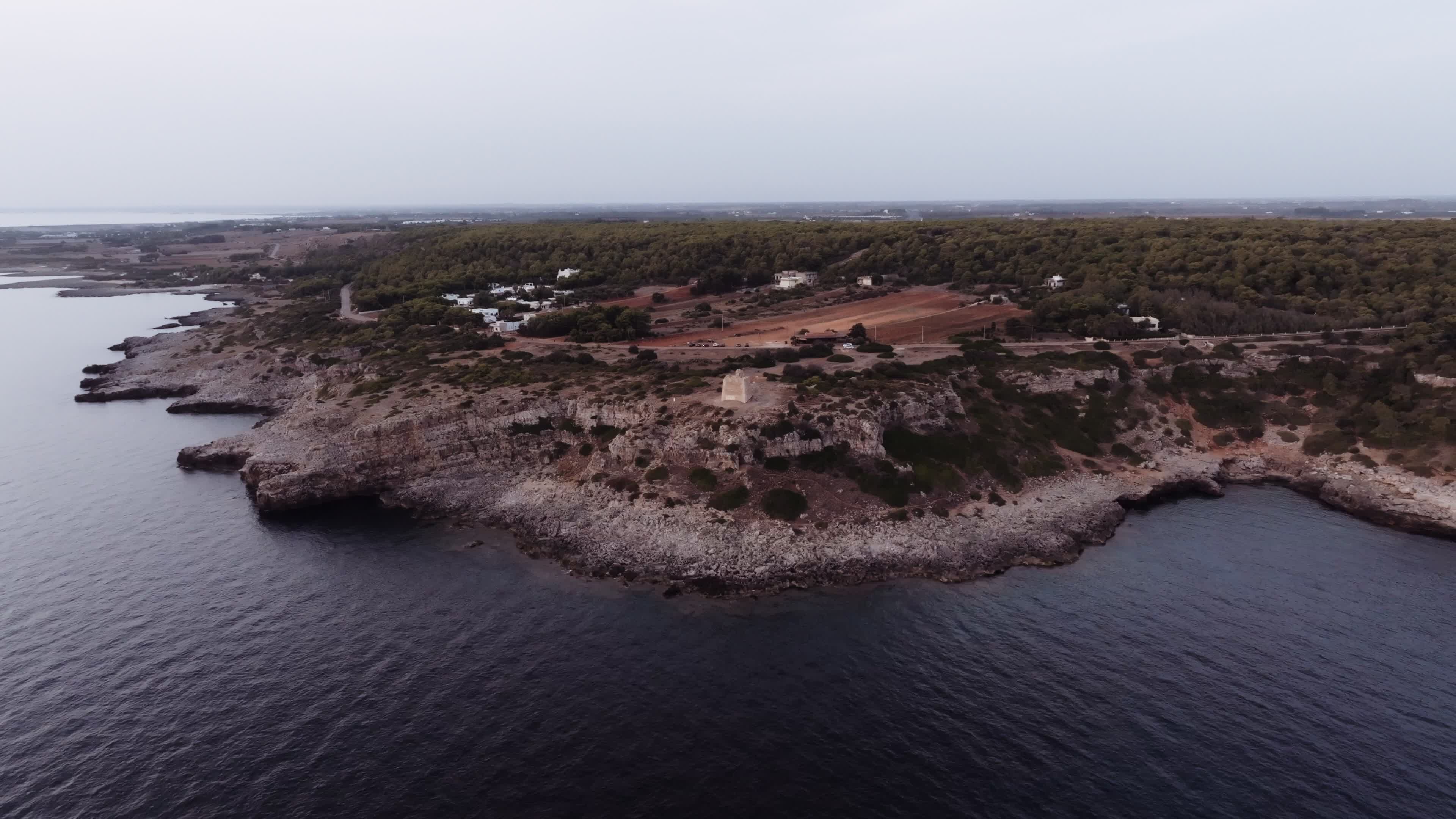 Drone view of historic Torre Uluzzo, Salento