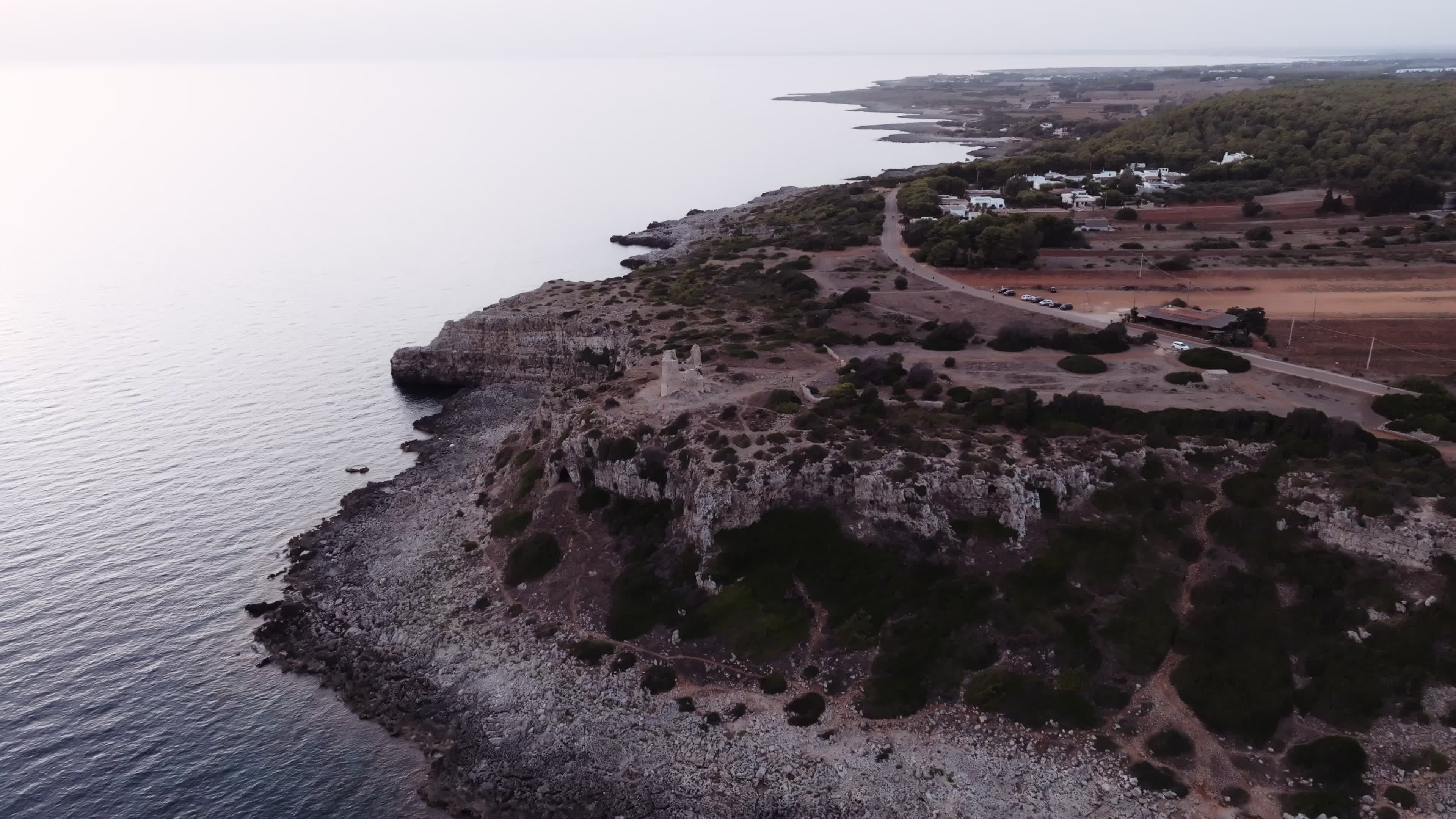 Drone view of historic Torre Uluzzo, Salento