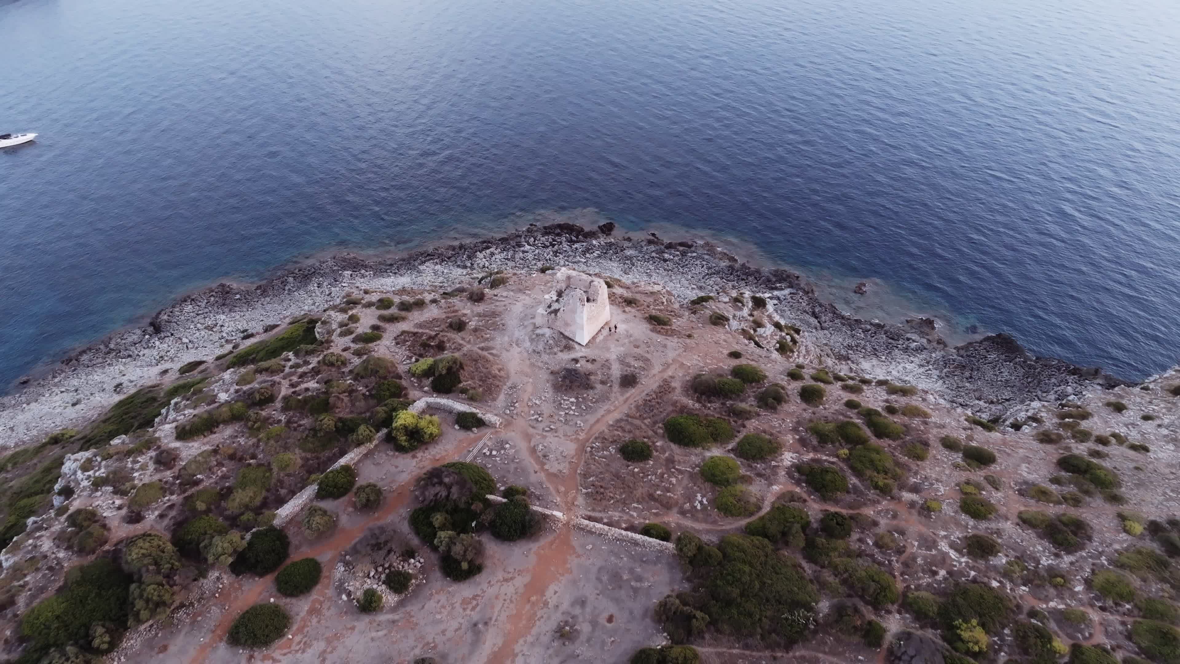 Drone view of historic Torre Uluzzo, Salento