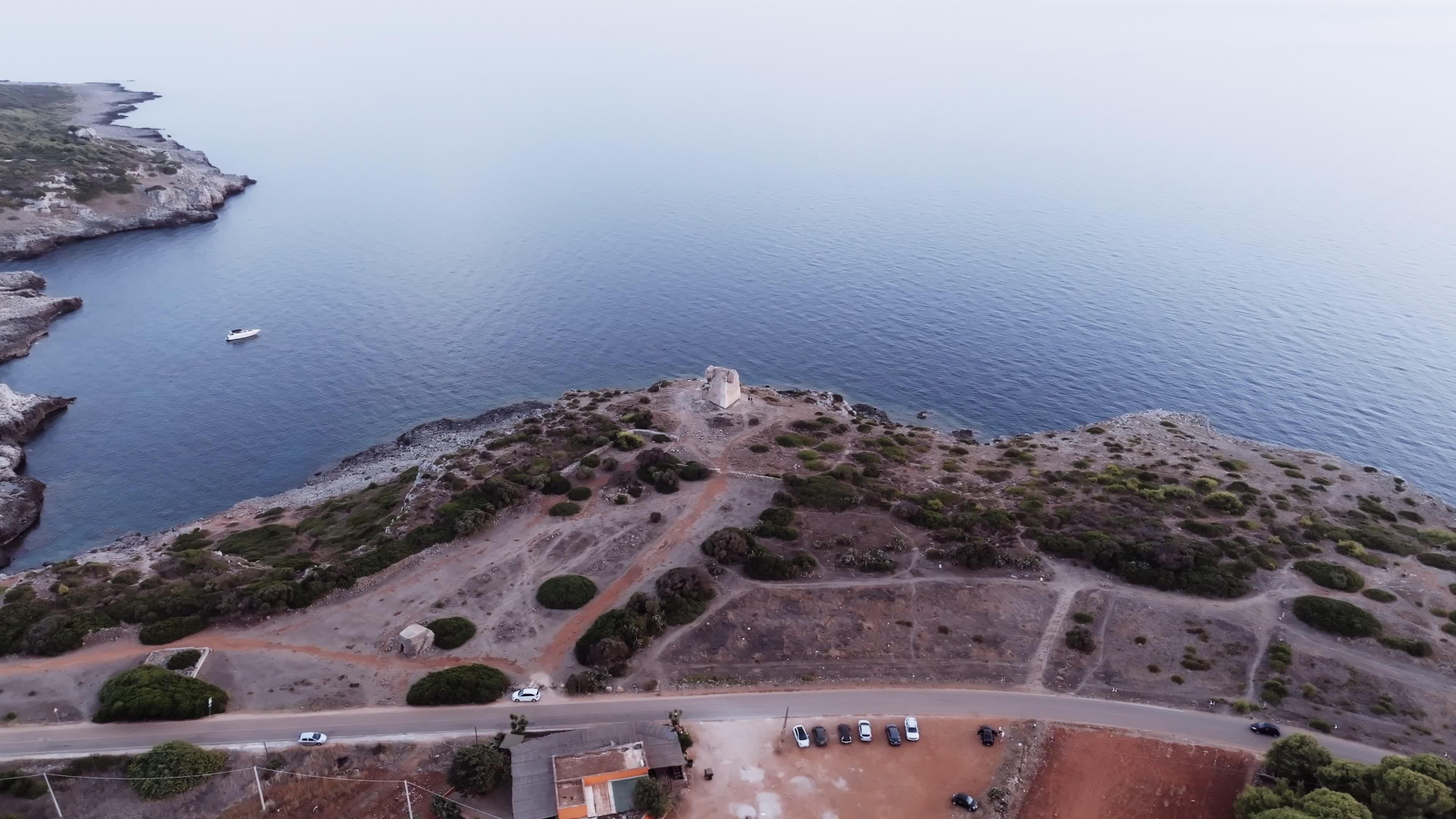 Drone view of historic Torre Uluzzo, Salento