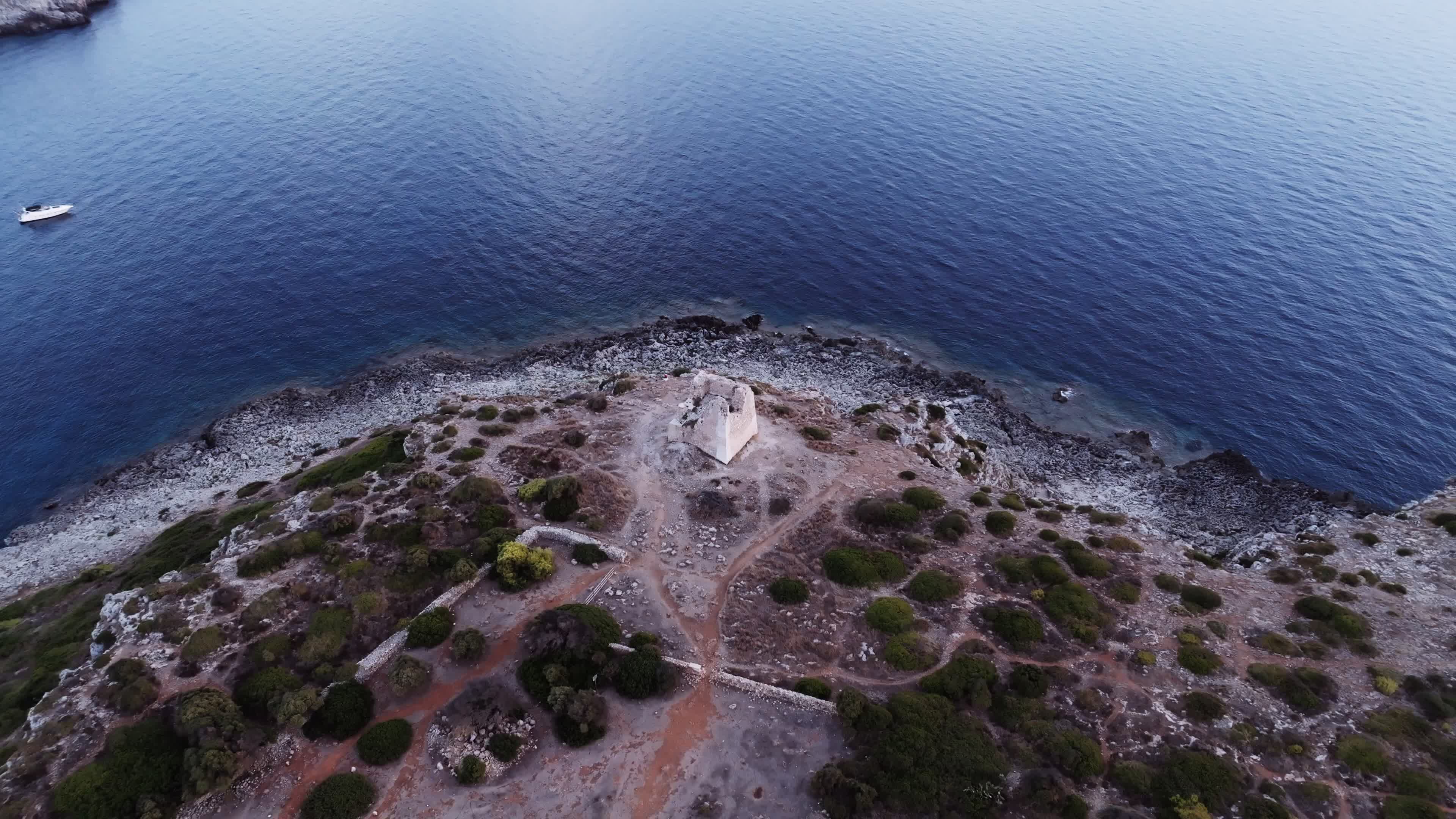 Drone view of historic Torre Uluzzo, Salento