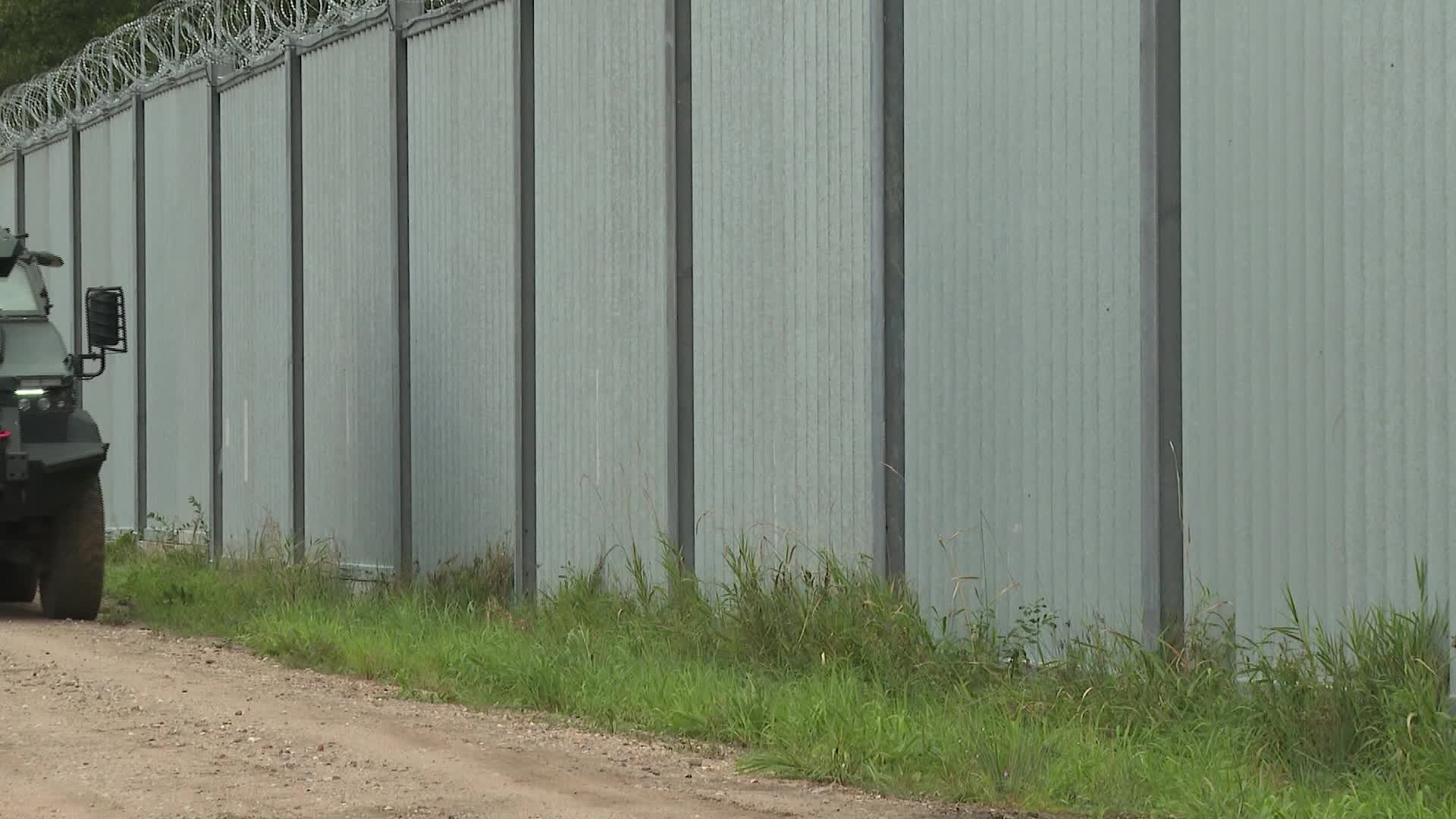 Millitary activity near the steel fence at the Polish-Belarusian border