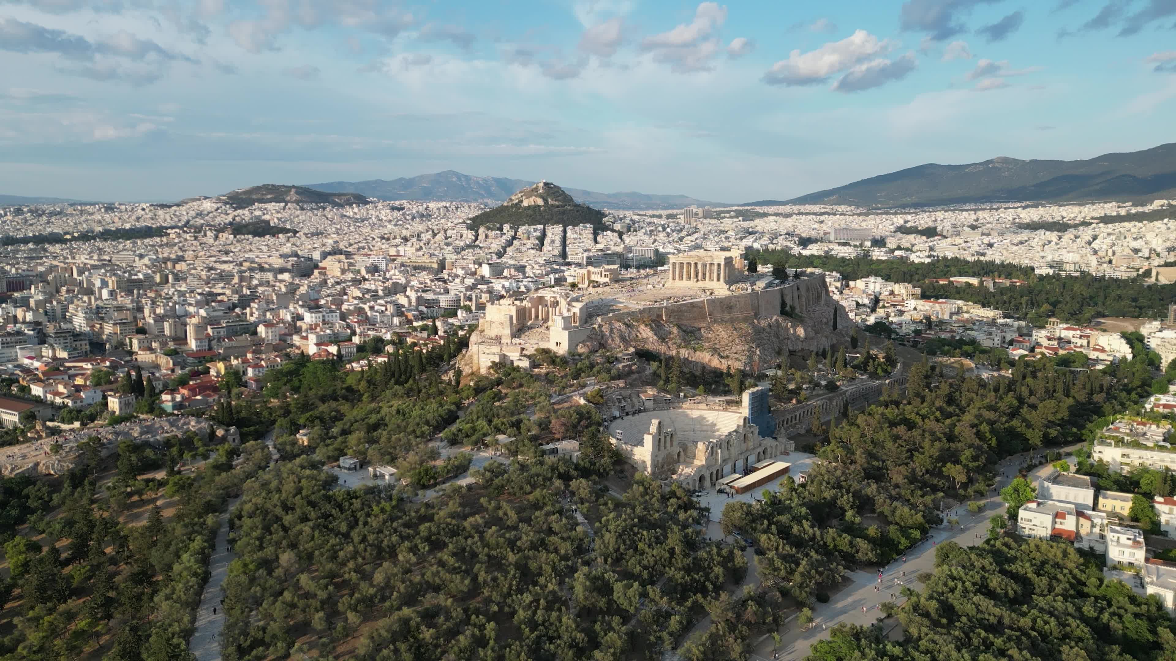 Aerial View Of Acropolis Of Athens With The Parthenon Temple