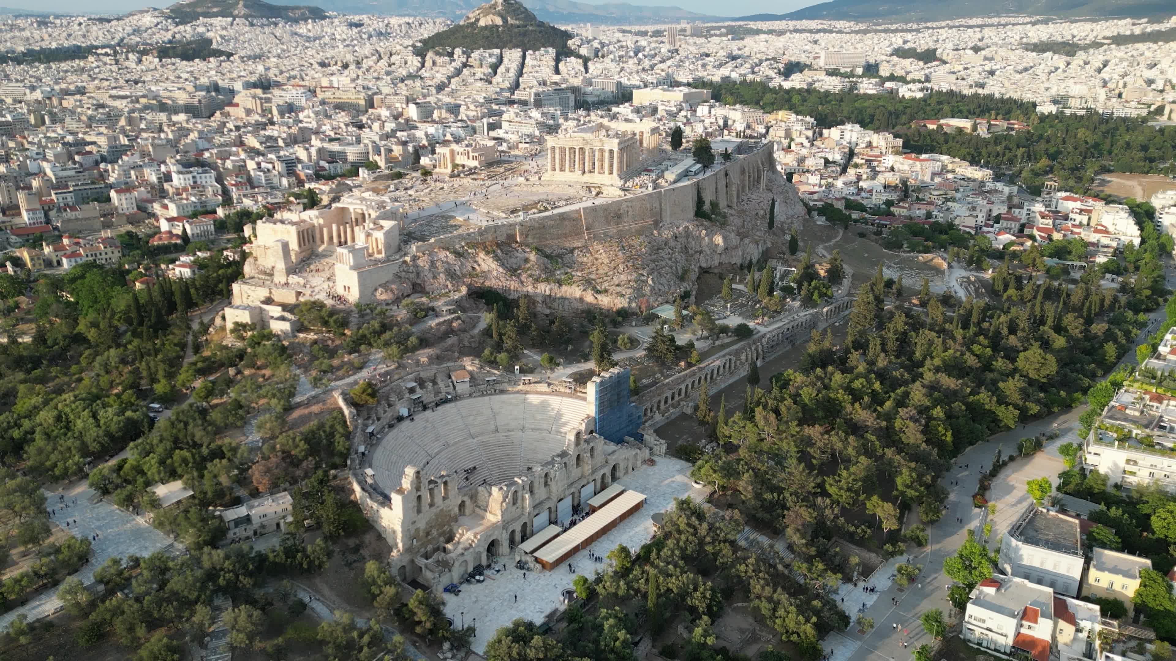 Aerial View Of Acropolis Of Athens With The Parthenon Temple