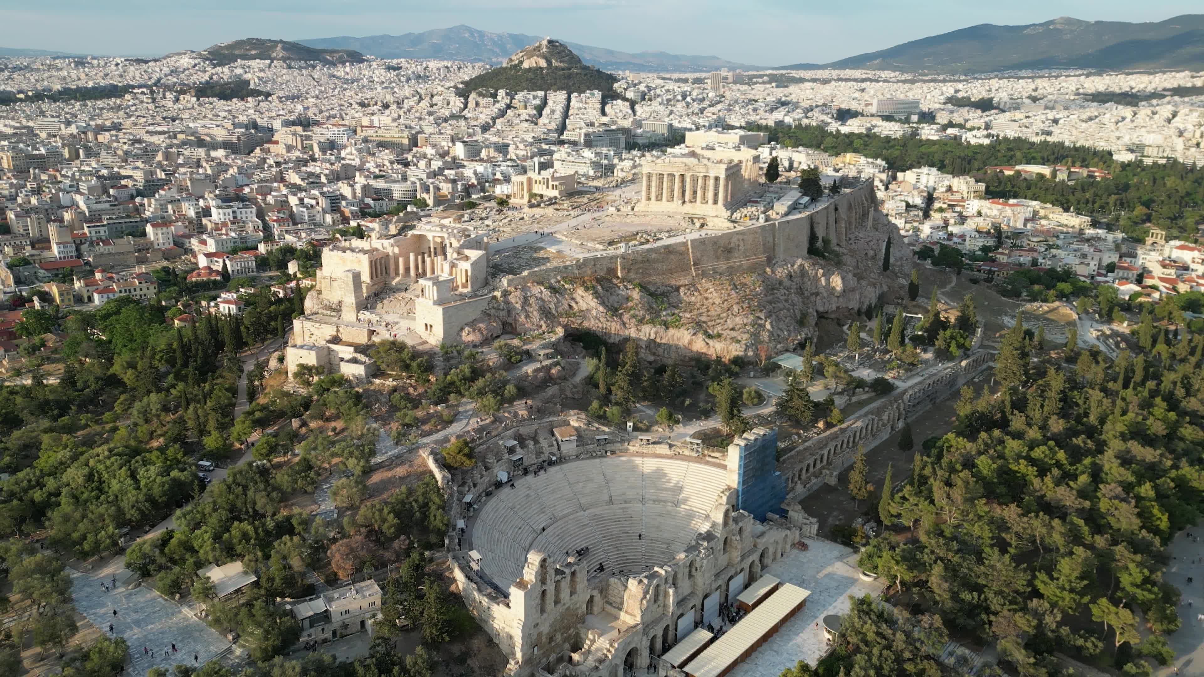 Aerial View Of Acropolis Of Athens With The Parthenon Temple