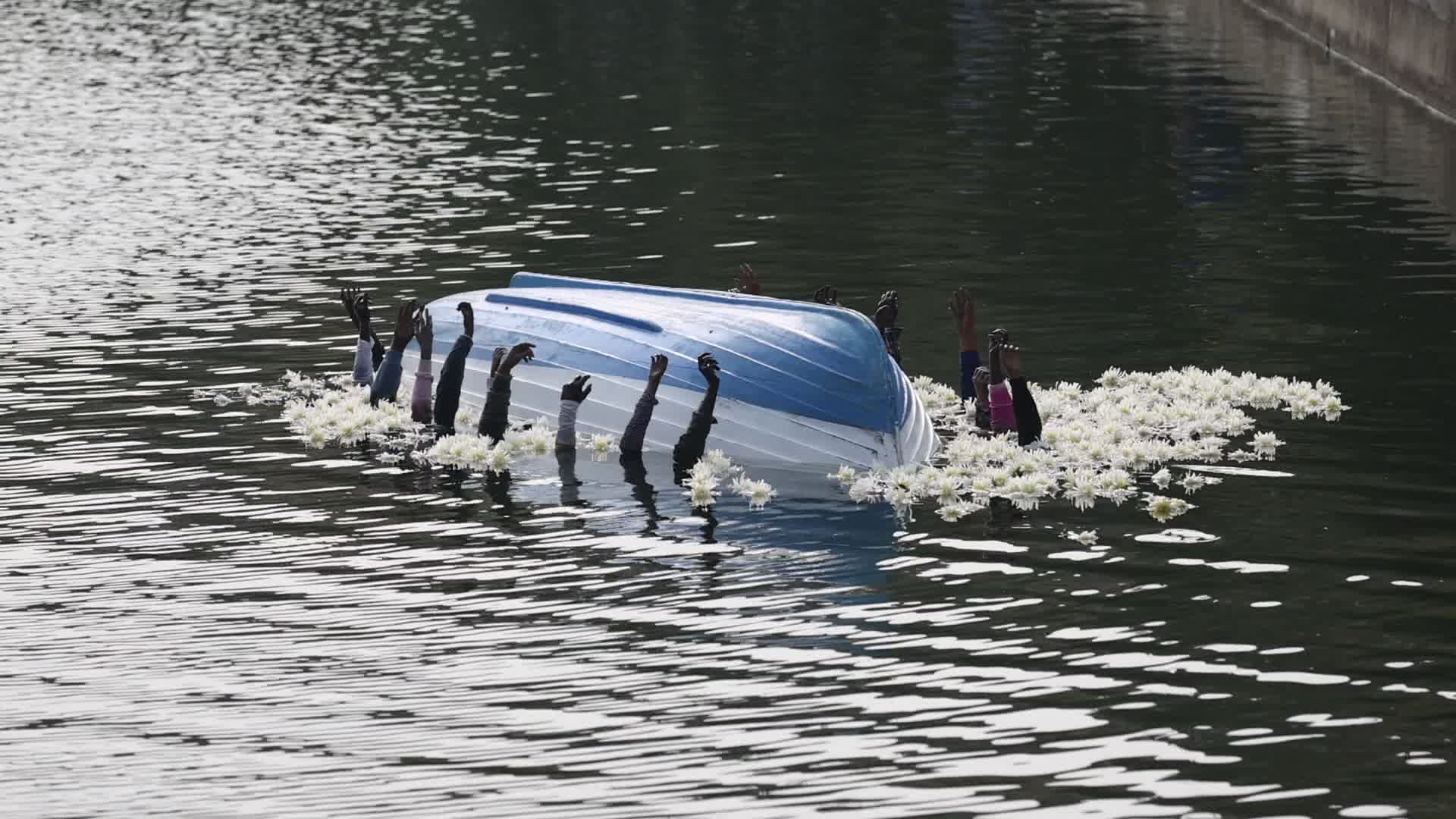 The installation in Milan to commemorate the Lampedusa shipwreck of 3 October 2013 in which 368 migrants died at sea