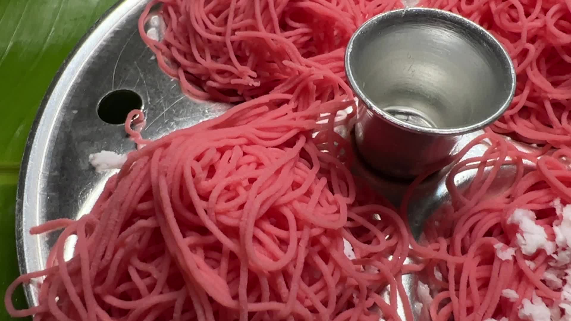 Beetroot Idiyappam and chickpea curry