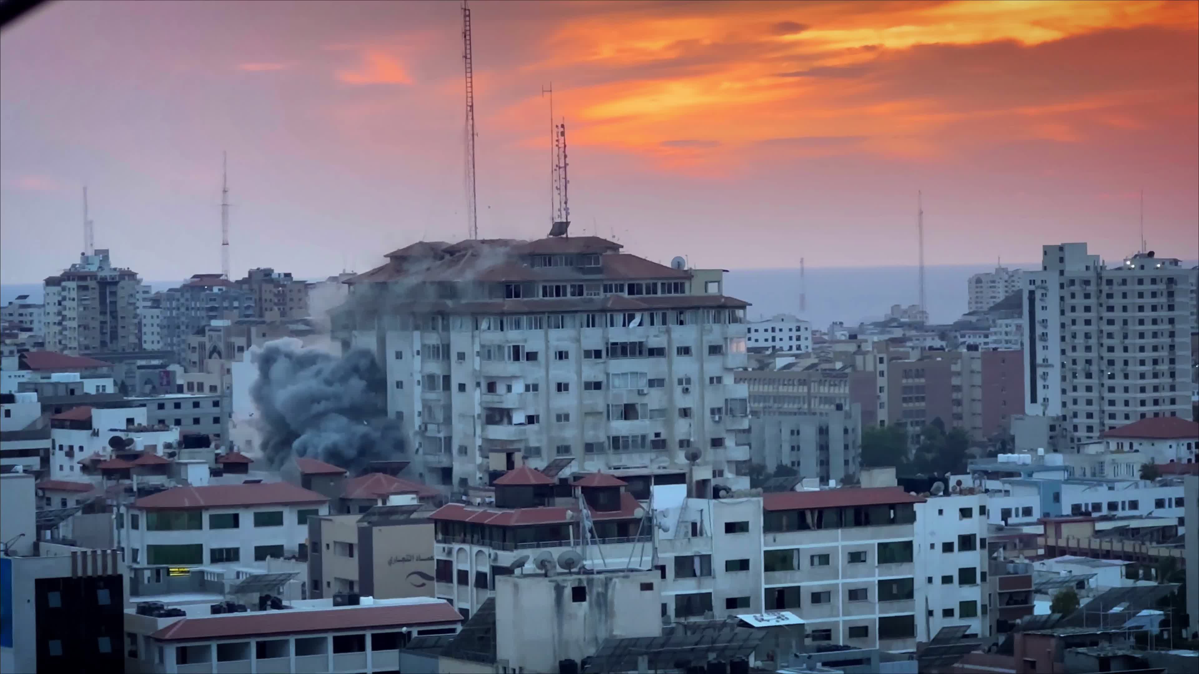 Israeli Airstrike Hit Watan Tower In Gaza Strip